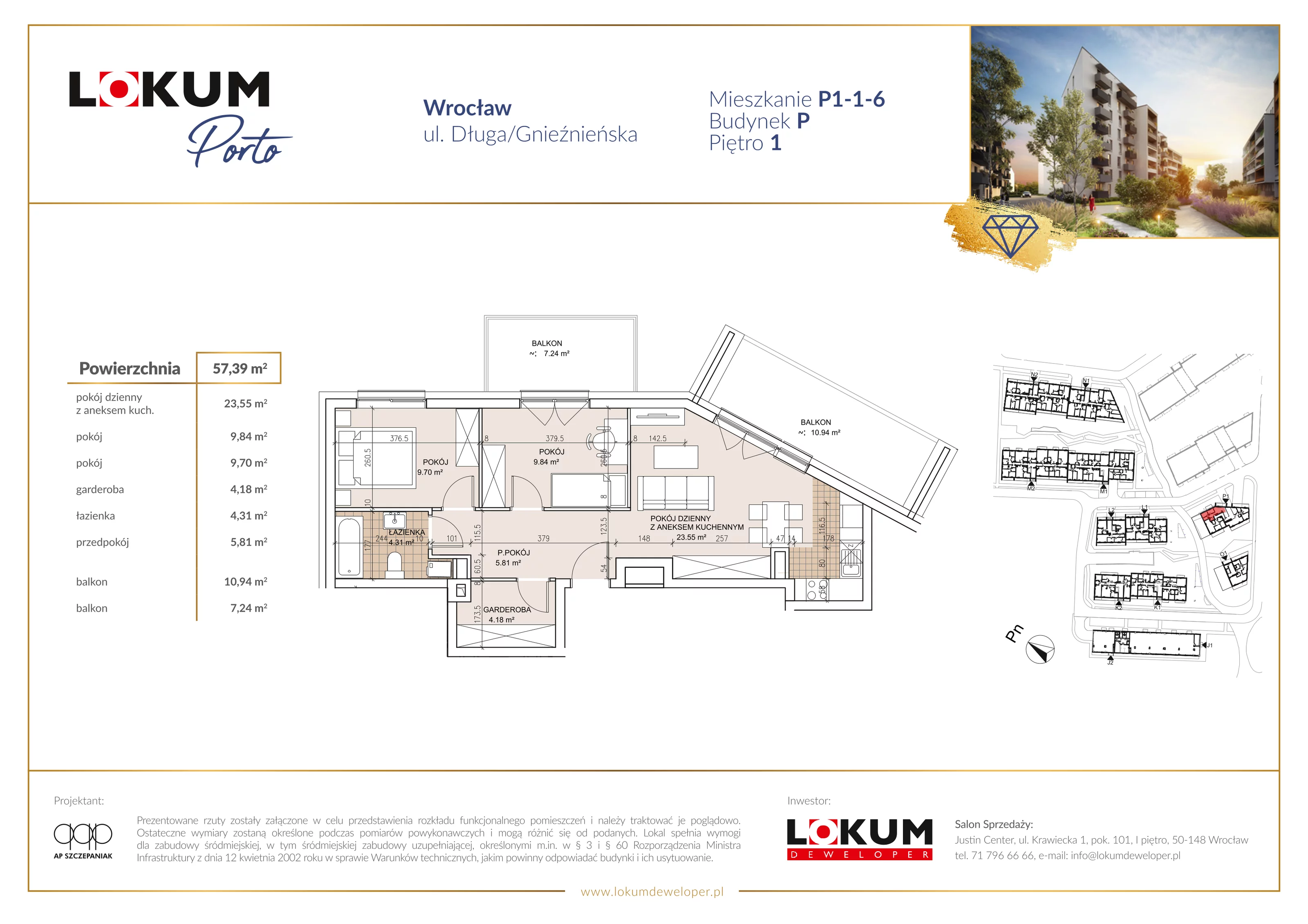 Mieszkanie 57,61 m², piętro 1, oferta nr P1-1-6, Lokum Porto, Wrocław, Szczepin, ul. Długa/Gnieźnieńska