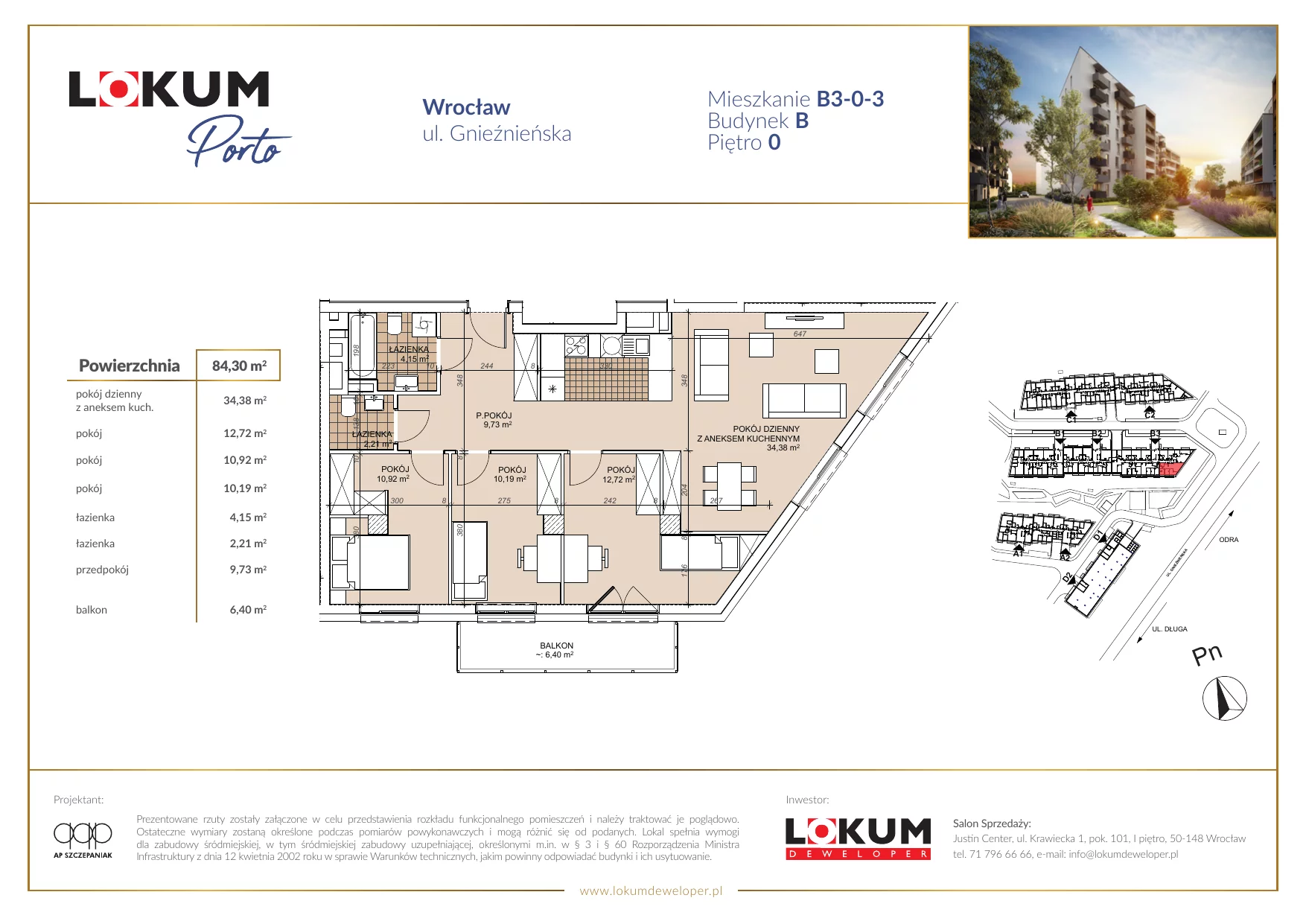 Mieszkanie 84,37 m², parter, oferta nr B3-0-3, Lokum Porto, Wrocław, Szczepin, ul. Długa/Gnieźnieńska