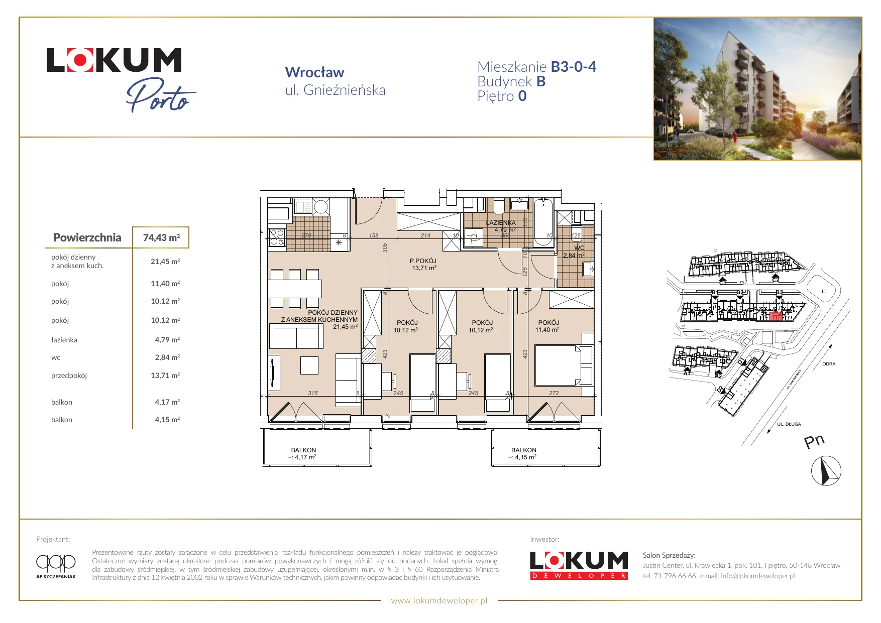 Mieszkanie 74,01 m², parter, oferta nr B3-0-4, Lokum Porto, Wrocław, Szczepin, ul. Długa/Gnieźnieńska