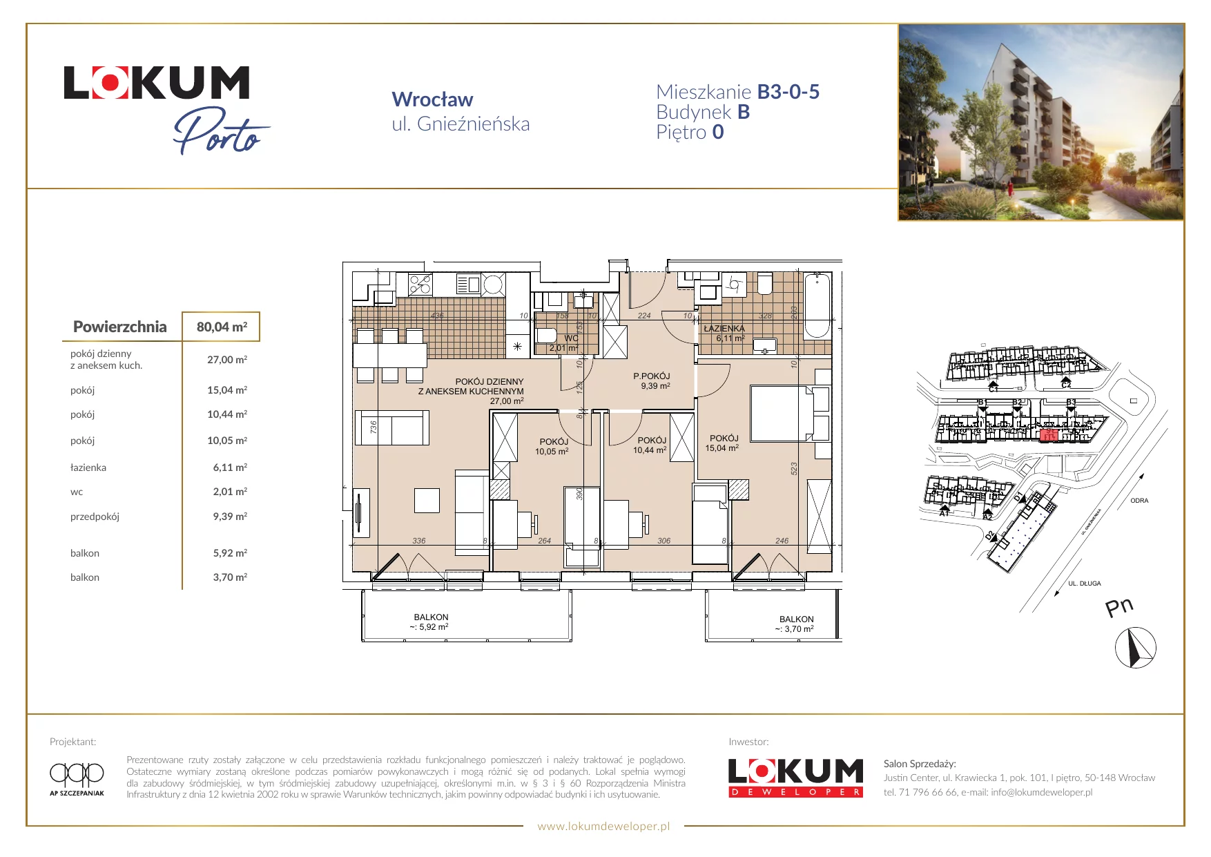 4 pokoje, mieszkanie 79,98 m², parter, oferta nr B3-0-5, Lokum Porto, Wrocław, Szczepin, ul. Długa/Gnieźnieńska