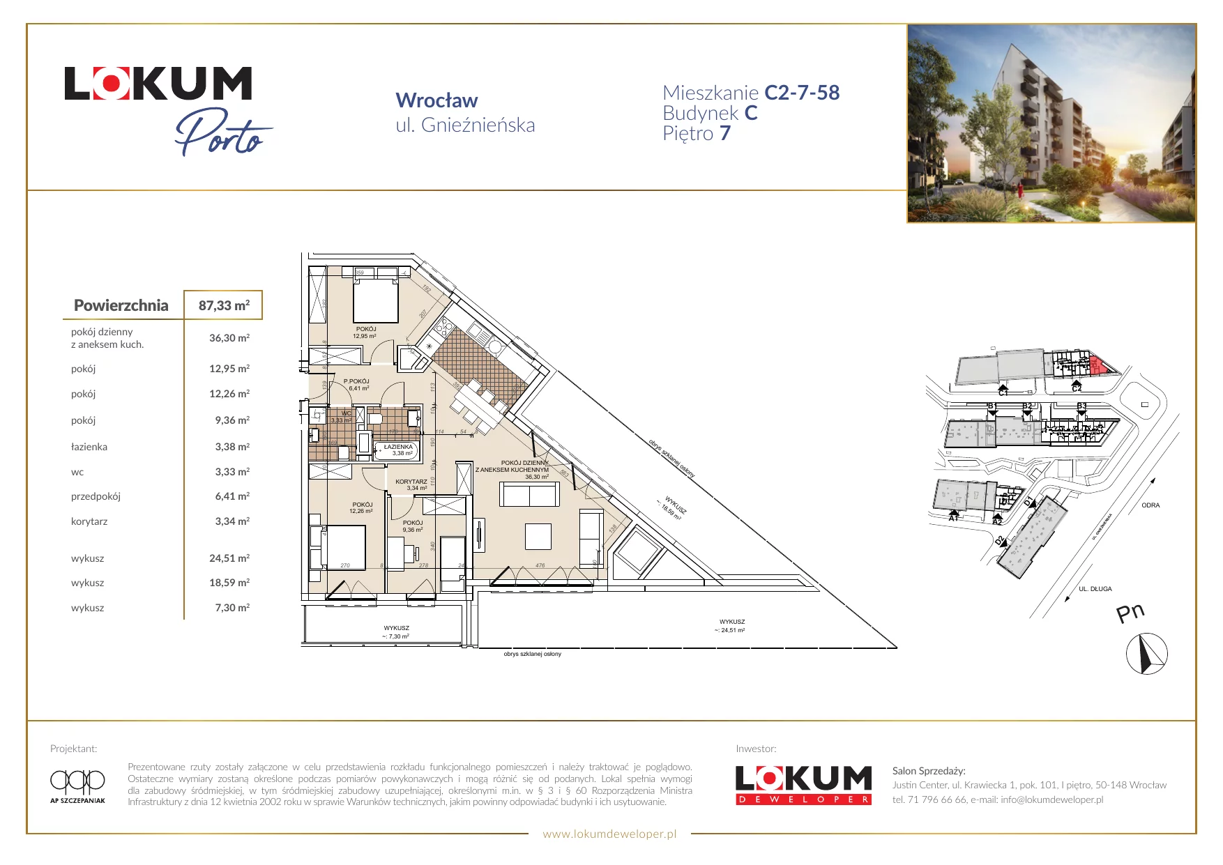 4 pokoje, mieszkanie 87,44 m², piętro 7, oferta nr C2-7-58, Lokum Porto, Wrocław, Szczepin, ul. Długa/Gnieźnieńska