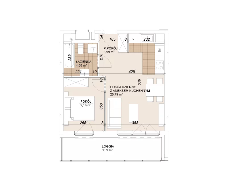 Mieszkanie 38,64 m², parter, oferta nr E1-0-9, Lokum Porto Etap VI, Wrocław, Szczepin, ul. Długa/Gnieźnieńska