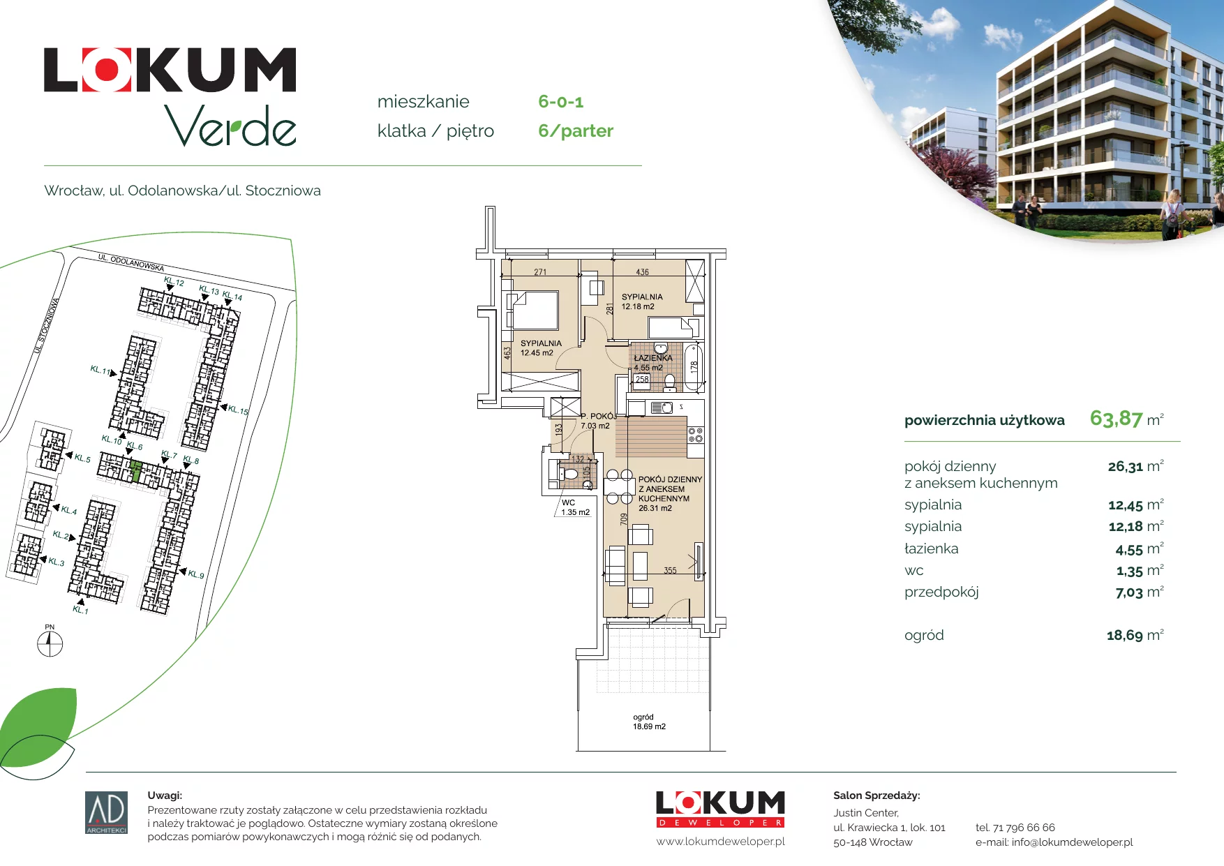 3 pokoje, apartament 63,57 m², parter, oferta nr 6-0-1, Lokum Verde, Wrocław, Psie Pole-Zawidawie, Zakrzów, ul. Z. Gumińskiej/Odolanowska