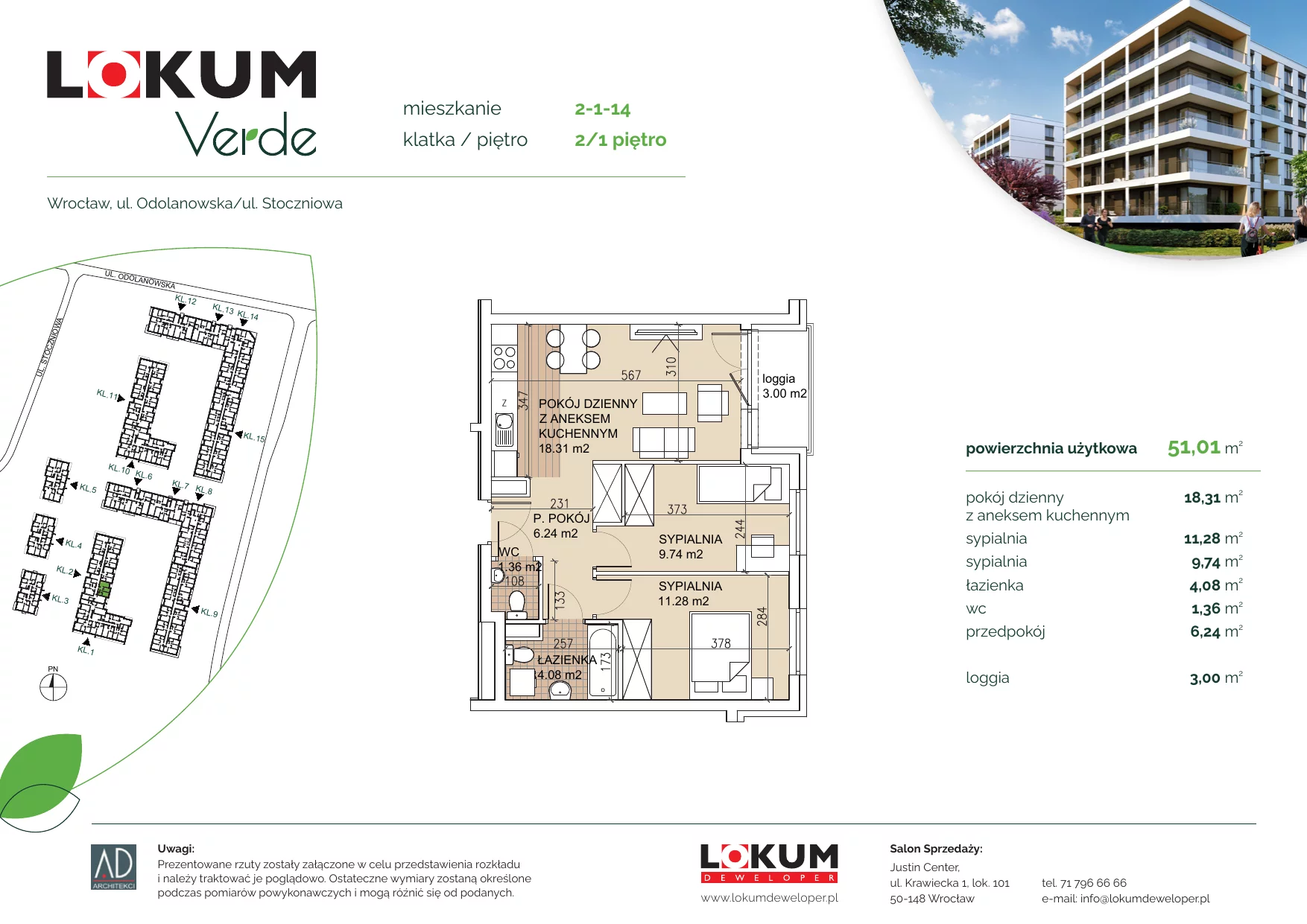 Mieszkanie 51,01 m², piętro 1, oferta nr 2-1-14, Lokum Verde, Wrocław, Psie Pole-Zawidawie, Zakrzów, ul. Z. Gumińskiej/Odolanowska