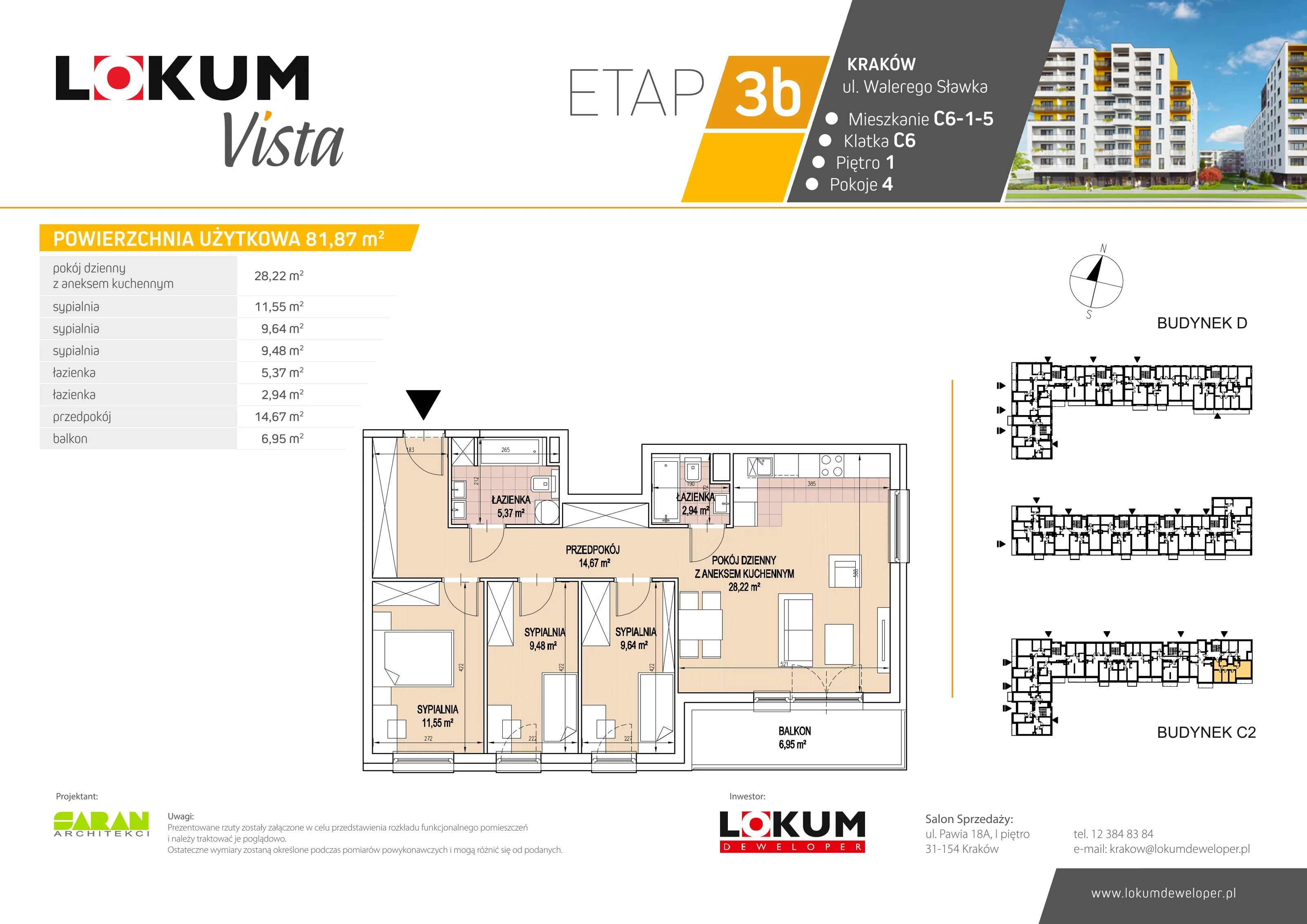 Mieszkanie 82,12 m², piętro 1, oferta nr C6-1-5, Lokum Vista, Kraków, Podgórze Duchackie, Wola Duchacka, ul. Walerego Sławka