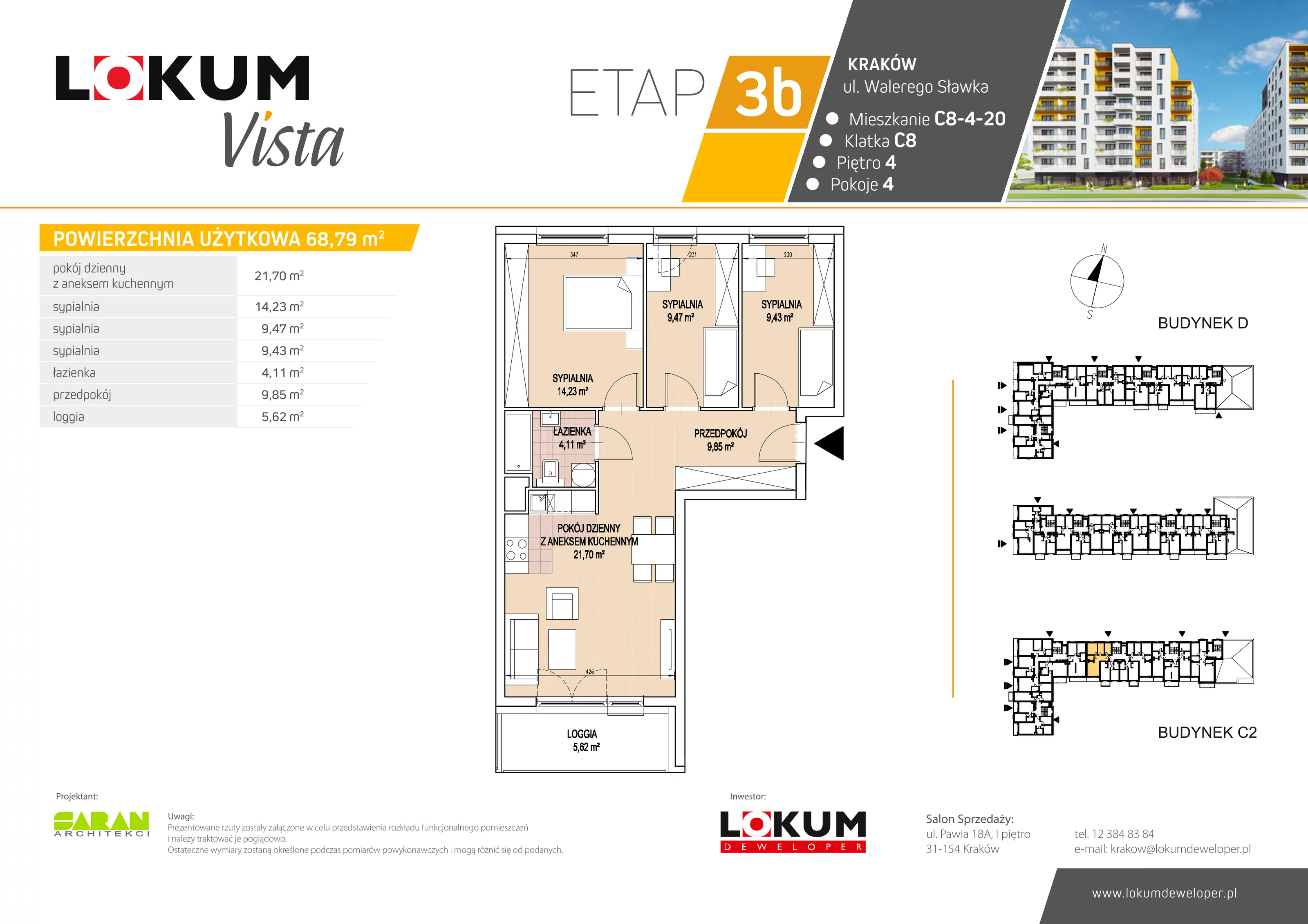 Mieszkanie 68,82 m², piętro 4, oferta nr C8-4-20, Lokum Vista, Kraków, Podgórze Duchackie, Wola Duchacka, ul. Walerego Sławka