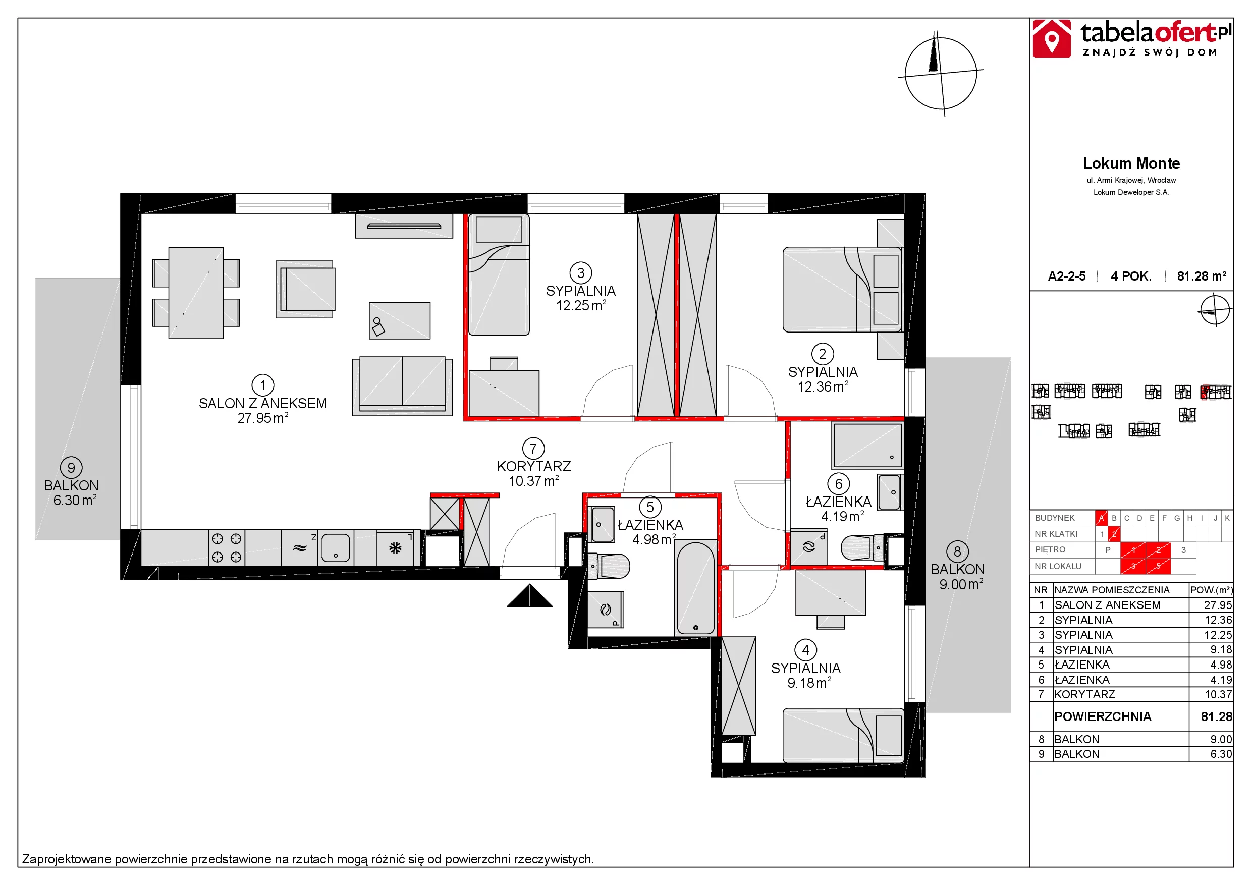 Mieszkanie 81,12 m², piętro 2, oferta nr A2-2-5, Lokum Monte, Sobótka, ul. Armii Krajowej