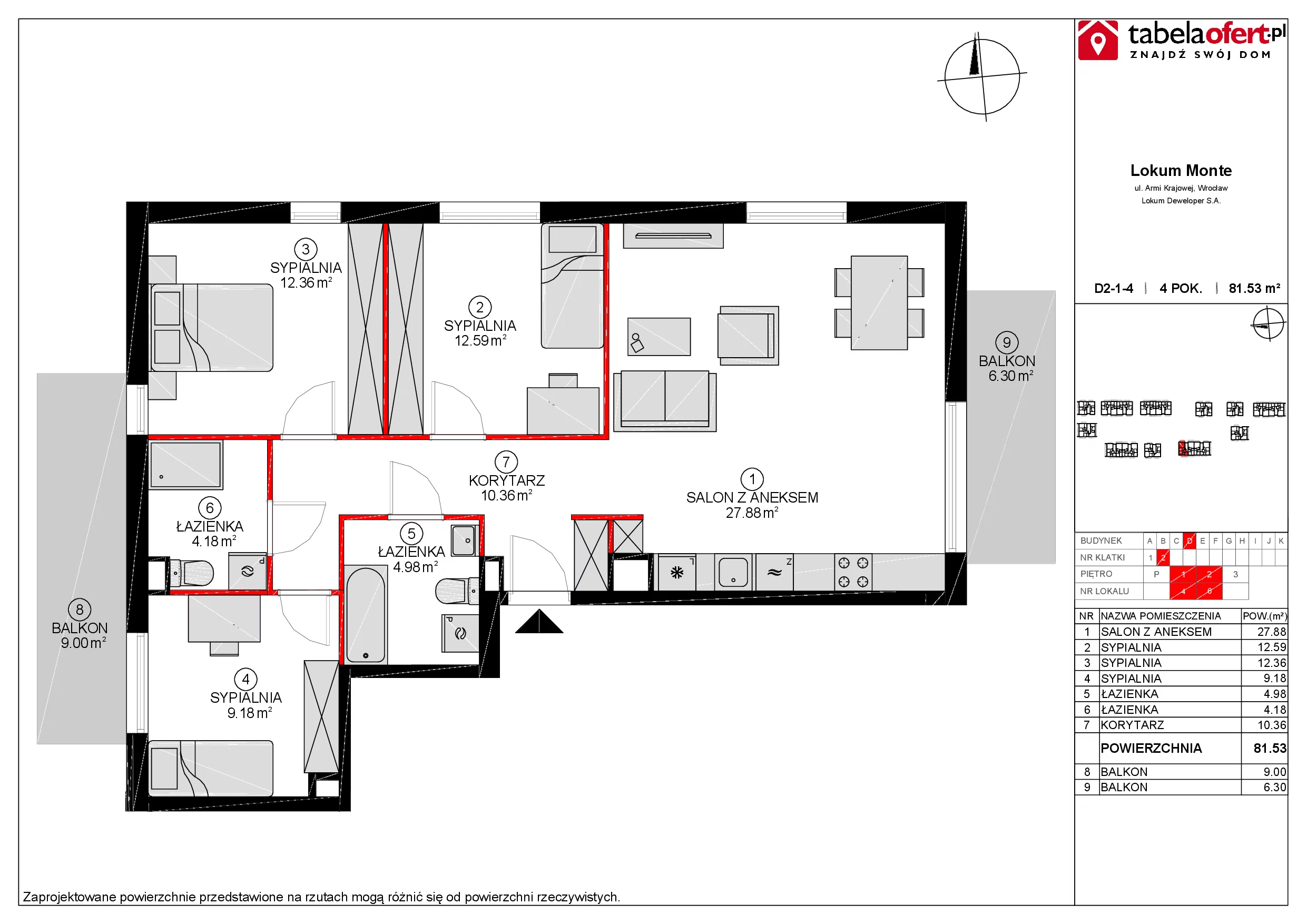 Mieszkanie 81,32 m², piętro 1, oferta nr D2-1-4, Lokum Monte, Sobótka, ul. Armii Krajowej