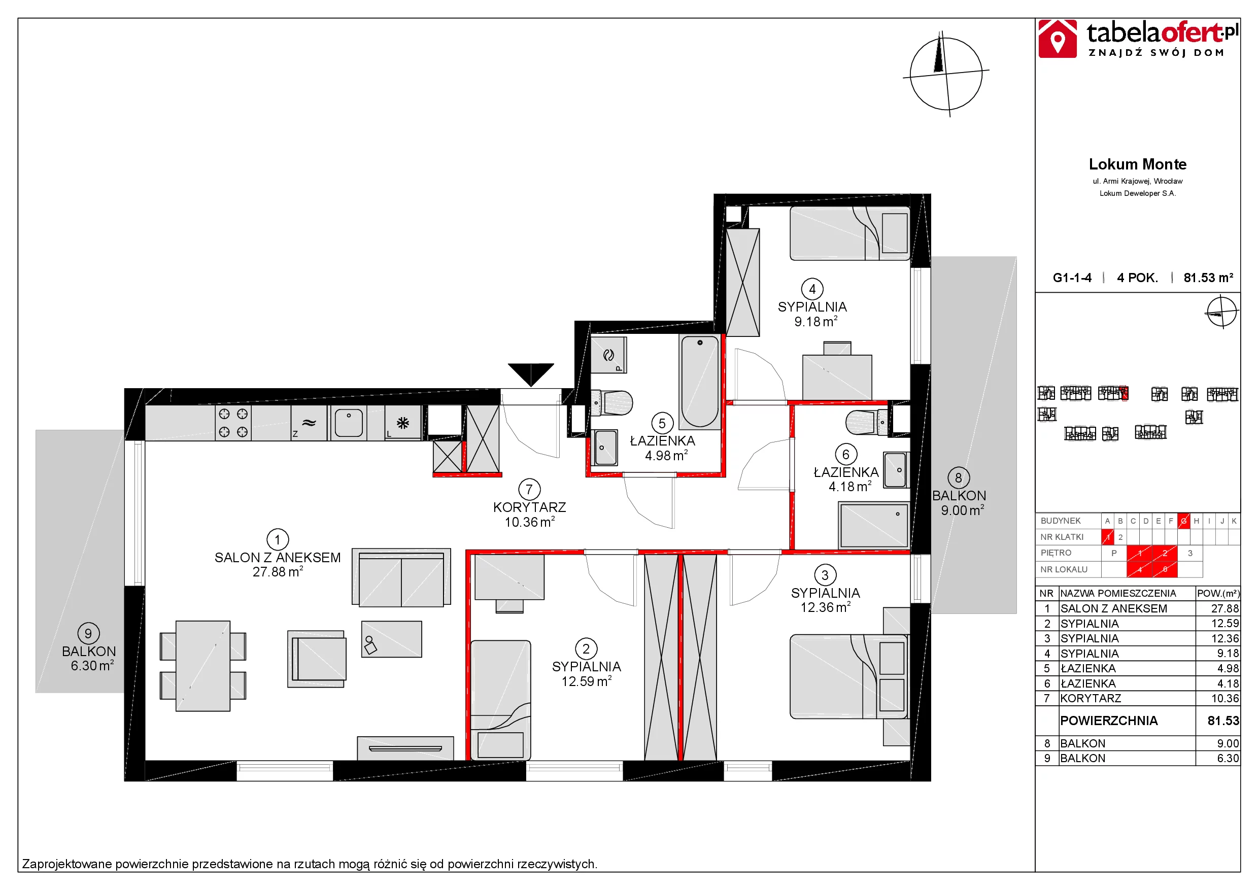 Mieszkanie 81,46 m², piętro 1, oferta nr G1-1-4, Lokum Monte, Sobótka, ul. Armii Krajowej