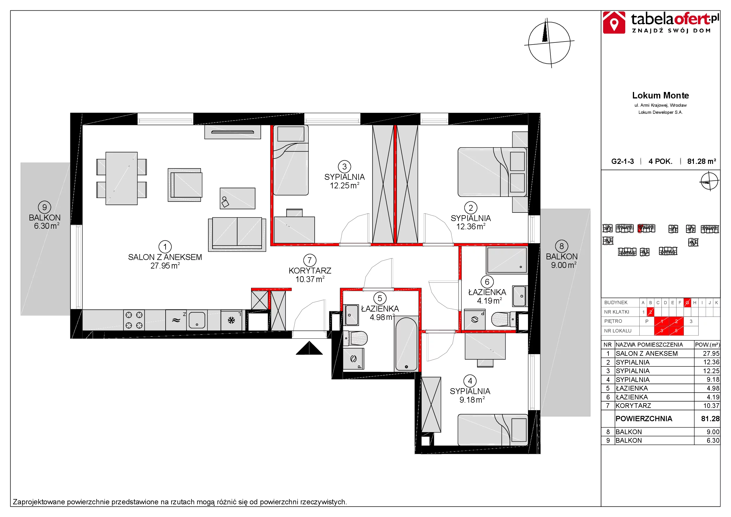 Mieszkanie 81,50 m², piętro 1, oferta nr G2-1-3, Lokum Monte, Sobótka, ul. Armii Krajowej