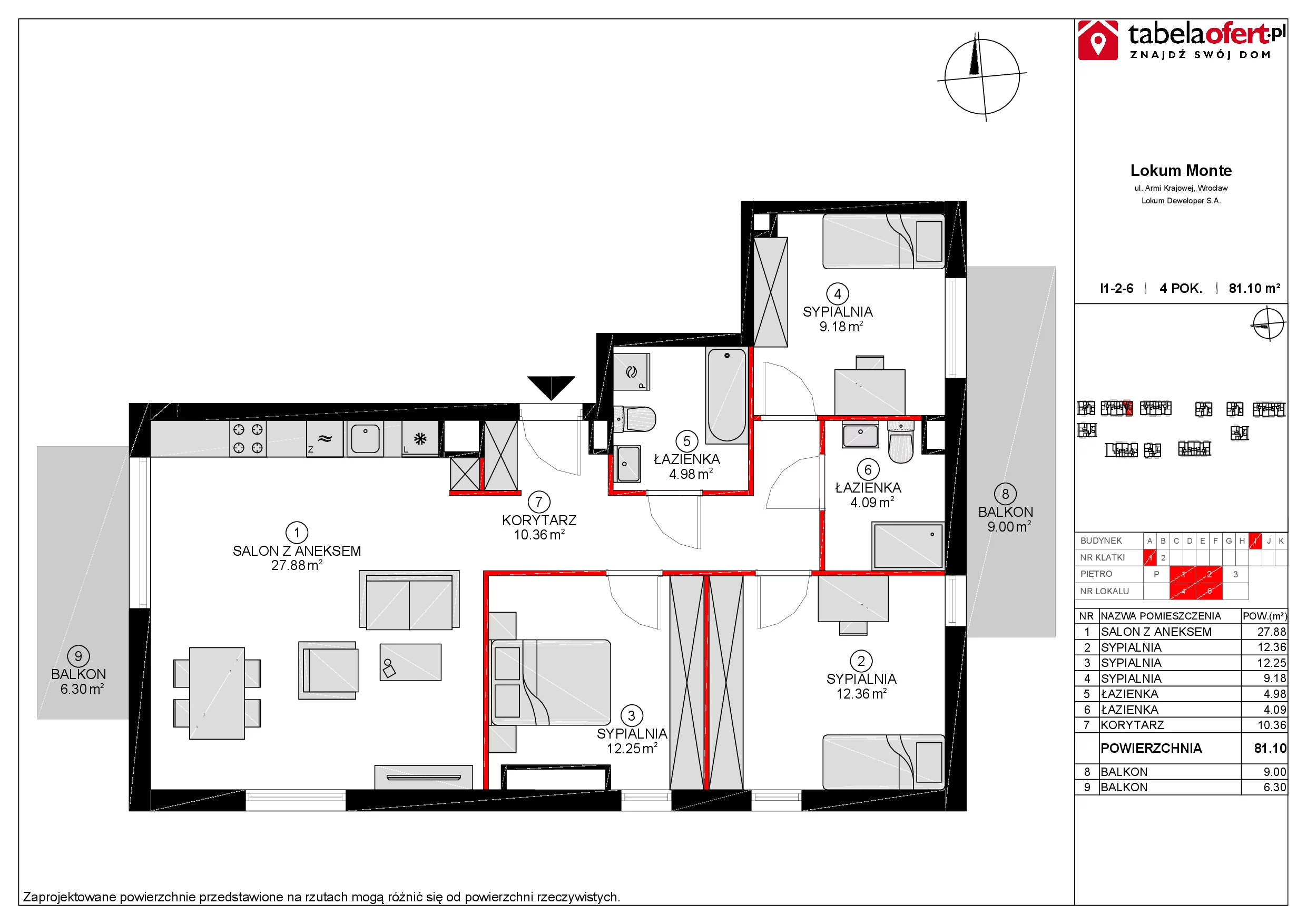 Mieszkanie 81,08 m², piętro 2, oferta nr I1-2-6, Lokum Monte, Sobótka, ul. Armii Krajowej