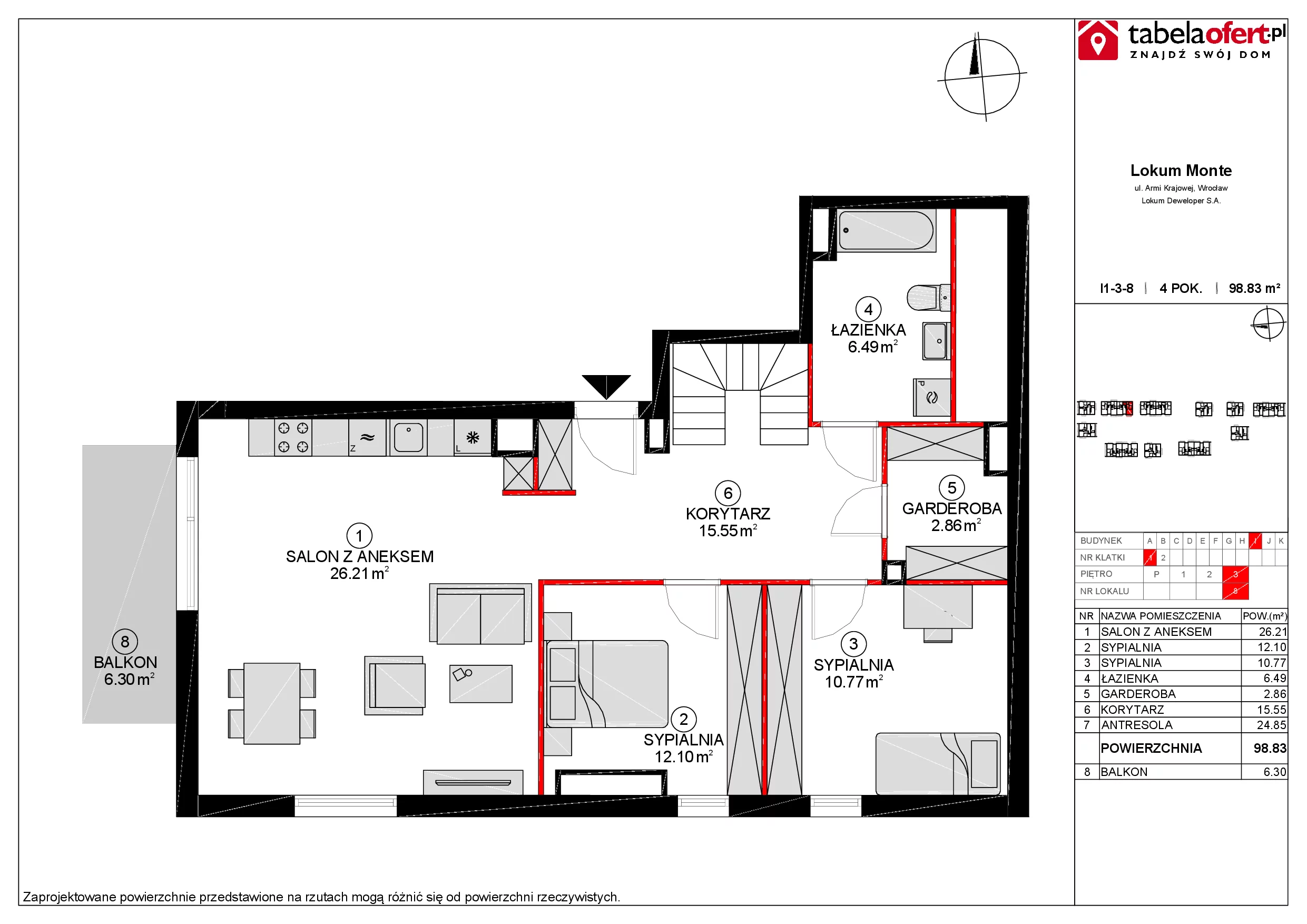 Mieszkanie 99,89 m², piętro 3, oferta nr I1-3-8, Lokum Monte, Sobótka, ul. Armii Krajowej