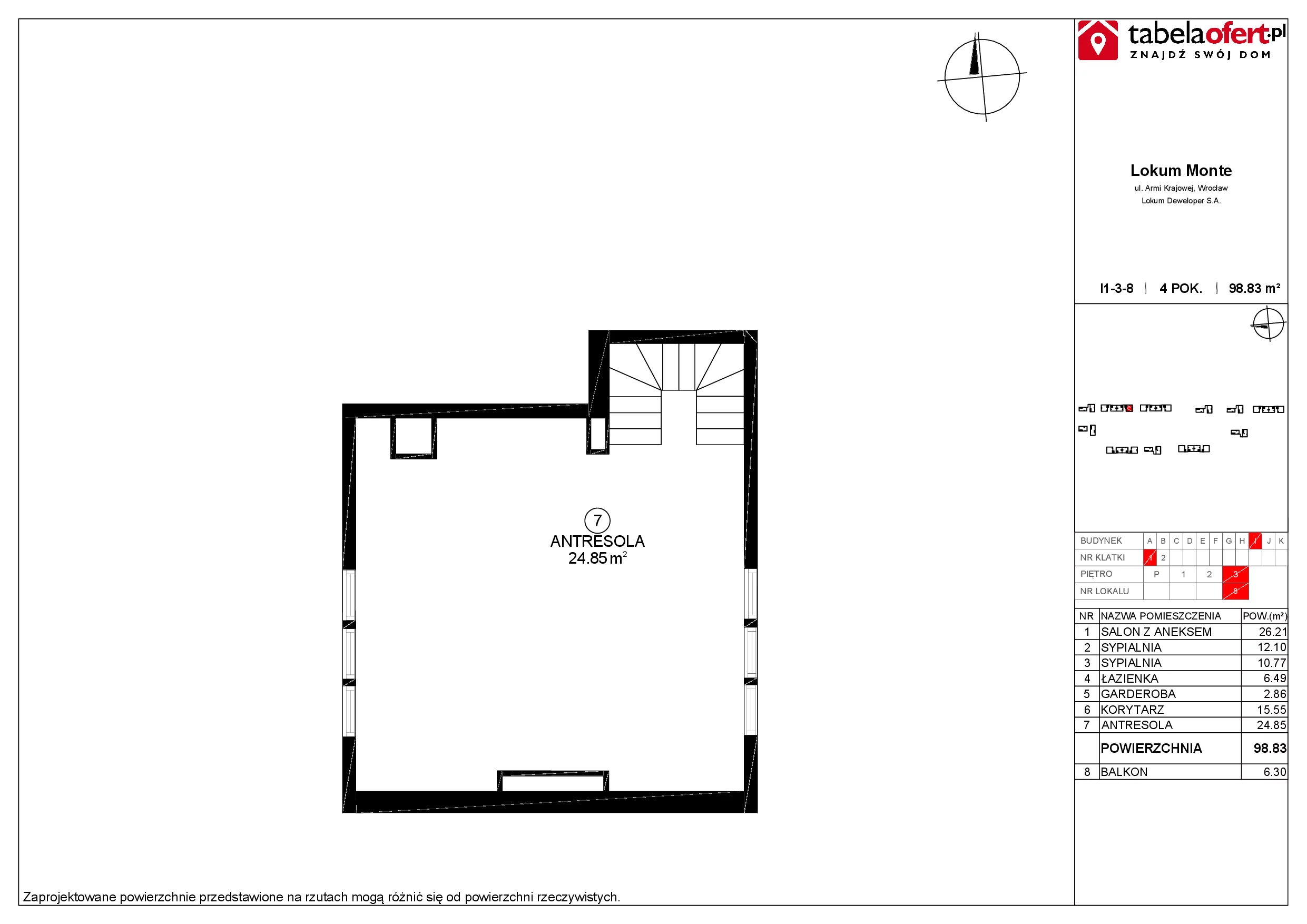 Mieszkanie 99,89 m², piętro 3, oferta nr I1-3-8, Lokum Monte, Sobótka, ul. Armii Krajowej