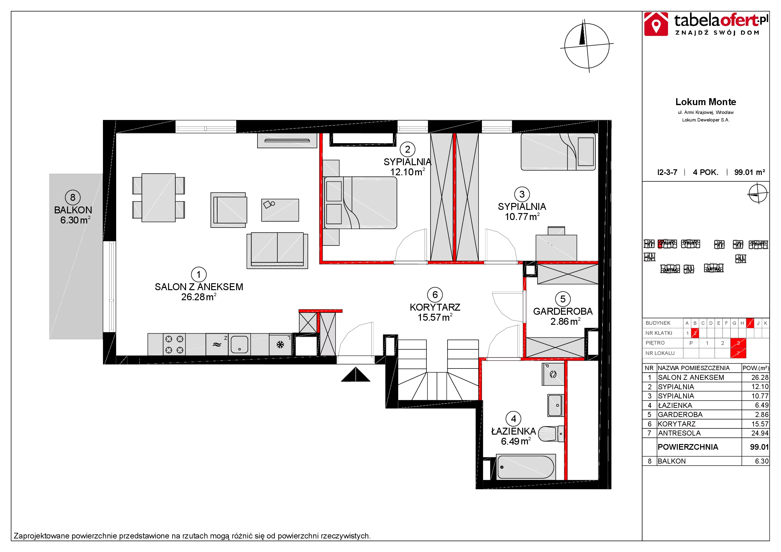 Mieszkanie 100,26 m², piętro 3, oferta nr I2-3-7, Lokum Monte, Sobótka, ul. Armii Krajowej