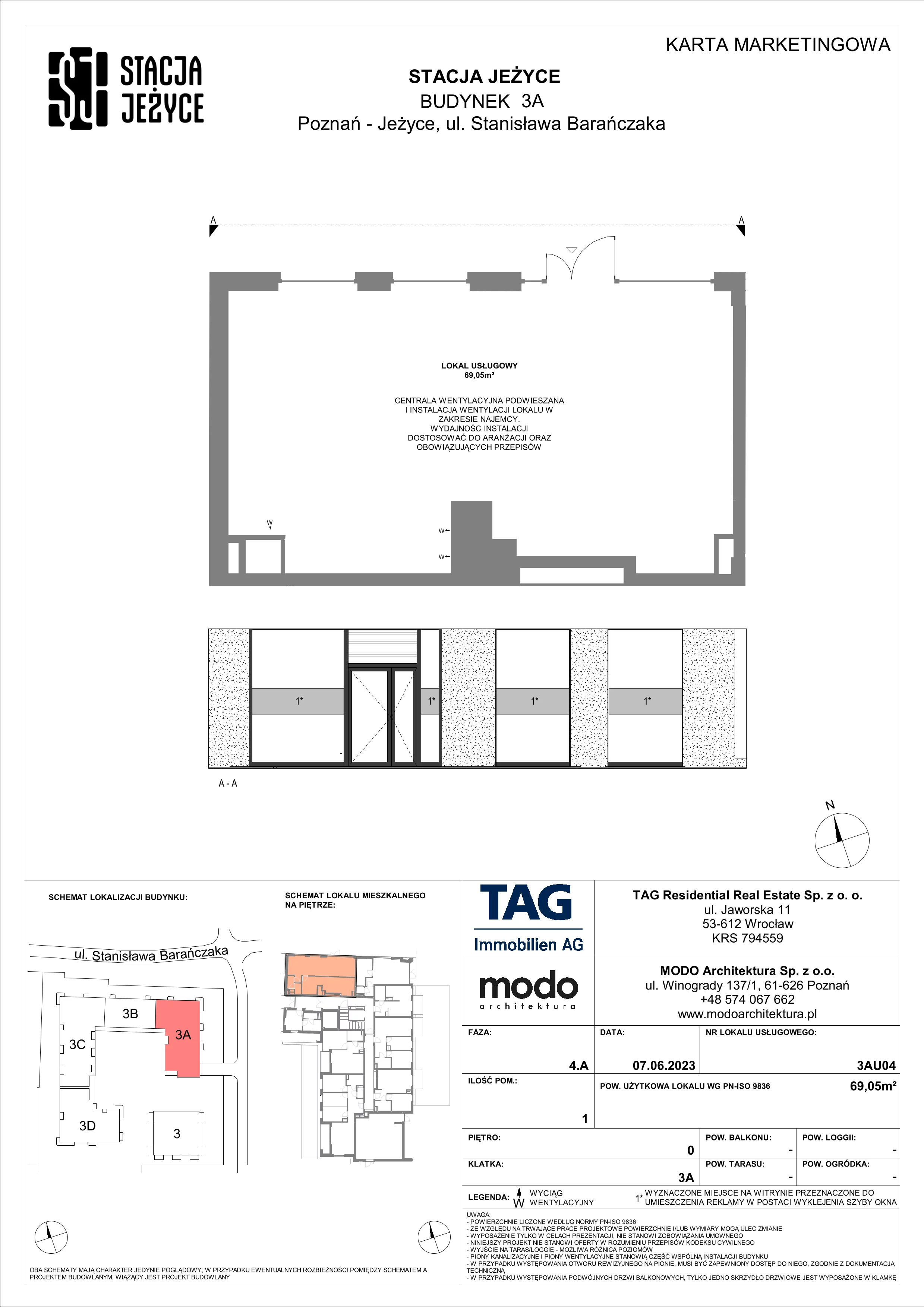 Lokal użytkowy 69,05 m², oferta nr 3AU04, Stacja Jeżyce - lokale użytkowe, Poznań, Jeżyce, Jeżyce, ul. Stanisława Barańczaka 3