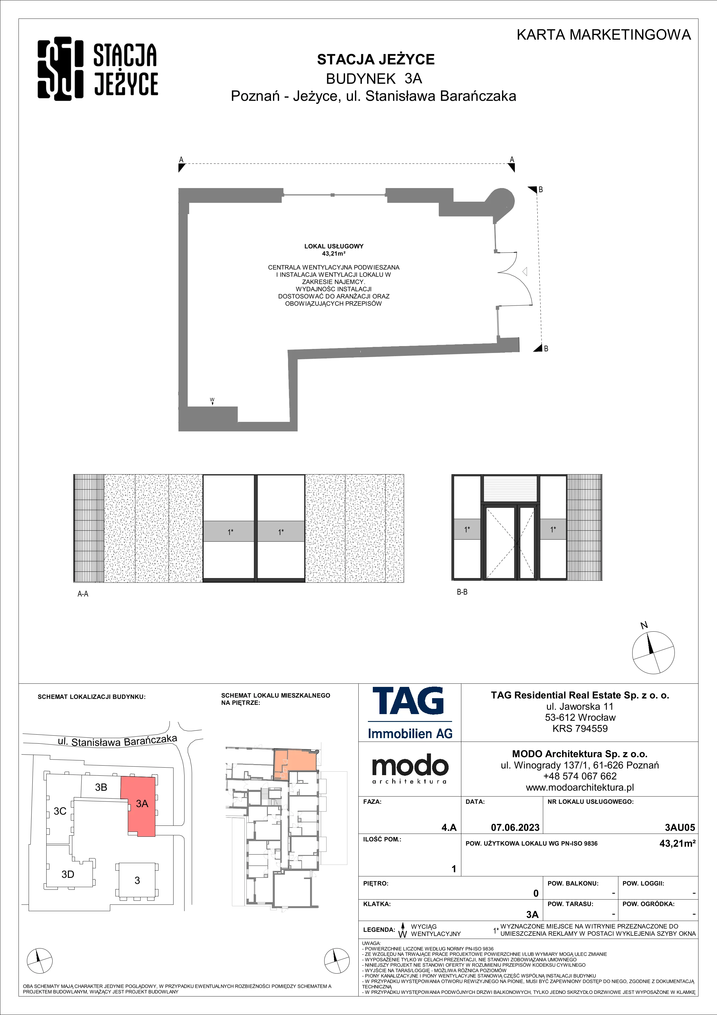 Lokal użytkowy 43,21 m², oferta nr 3AU05, Stacja Jeżyce - lokale użytkowe, Poznań, Jeżyce, Jeżyce, ul. Stanisława Barańczaka 3