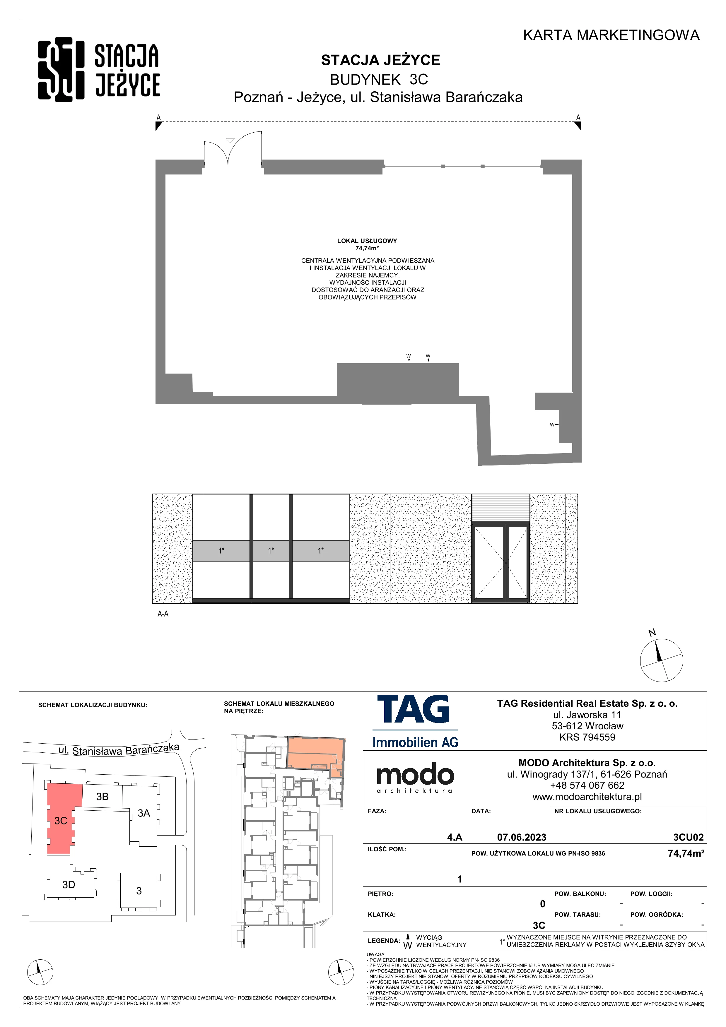 Lokal użytkowy 74,74 m², oferta nr 3CU02, Stacja Jeżyce - lokale użytkowe, Poznań, Jeżyce, Jeżyce, ul. Stanisława Barańczaka 3