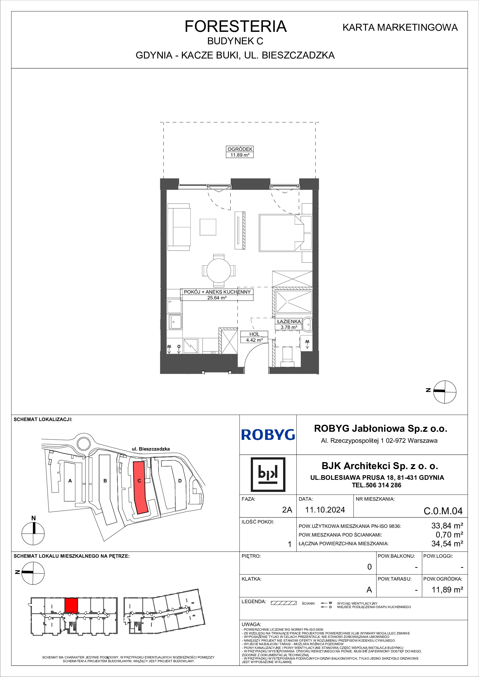 Mieszkanie 33,84 m², parter, oferta nr C.0M04, Foresteria, Gdynia, Wielki Kack, Kacze Buki, ul. Bieszczadzka