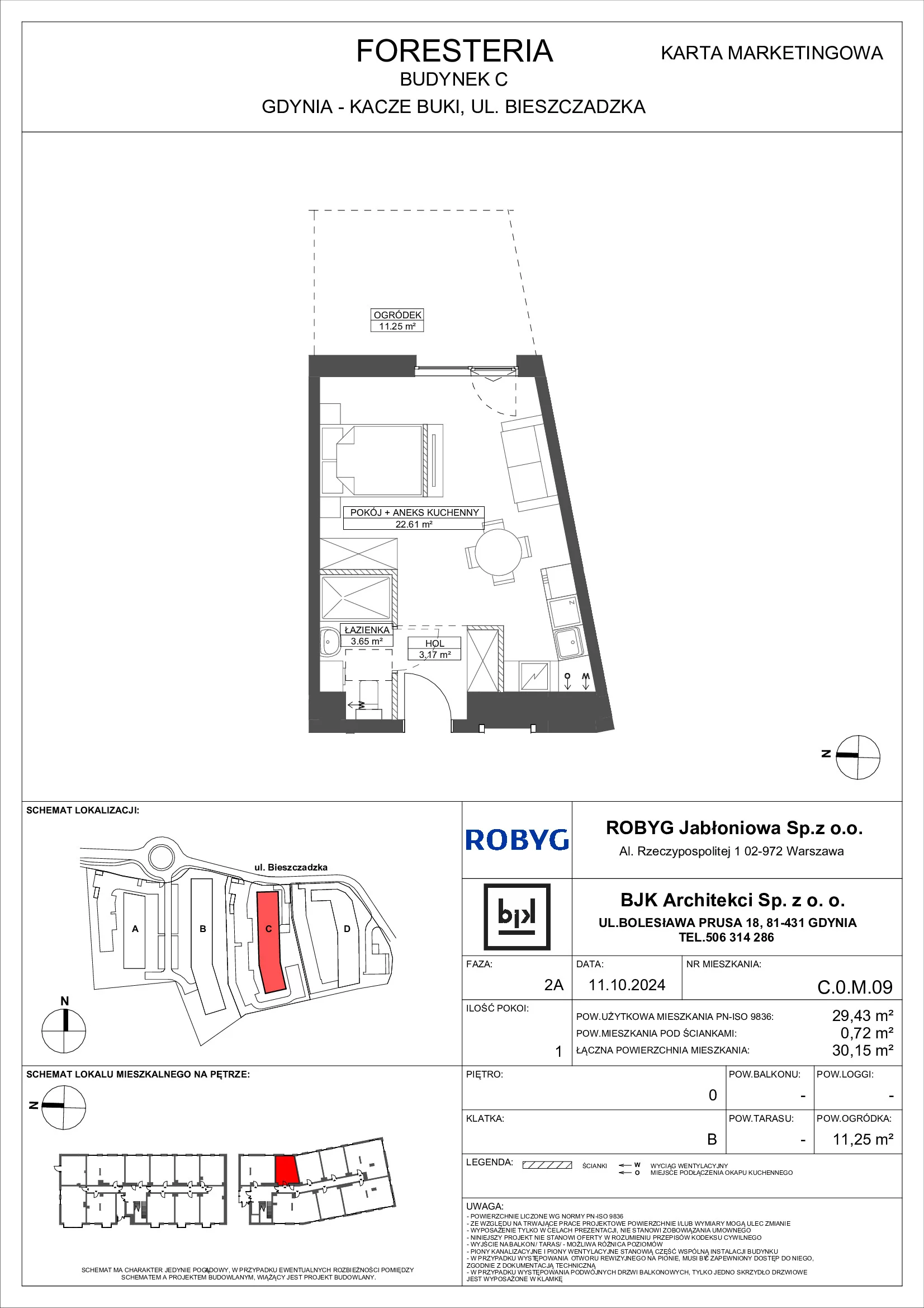 Mieszkanie 29,43 m², parter, oferta nr C.0M09, Foresteria, Gdynia, Wielki Kack, Kacze Buki, ul. Bieszczadzka