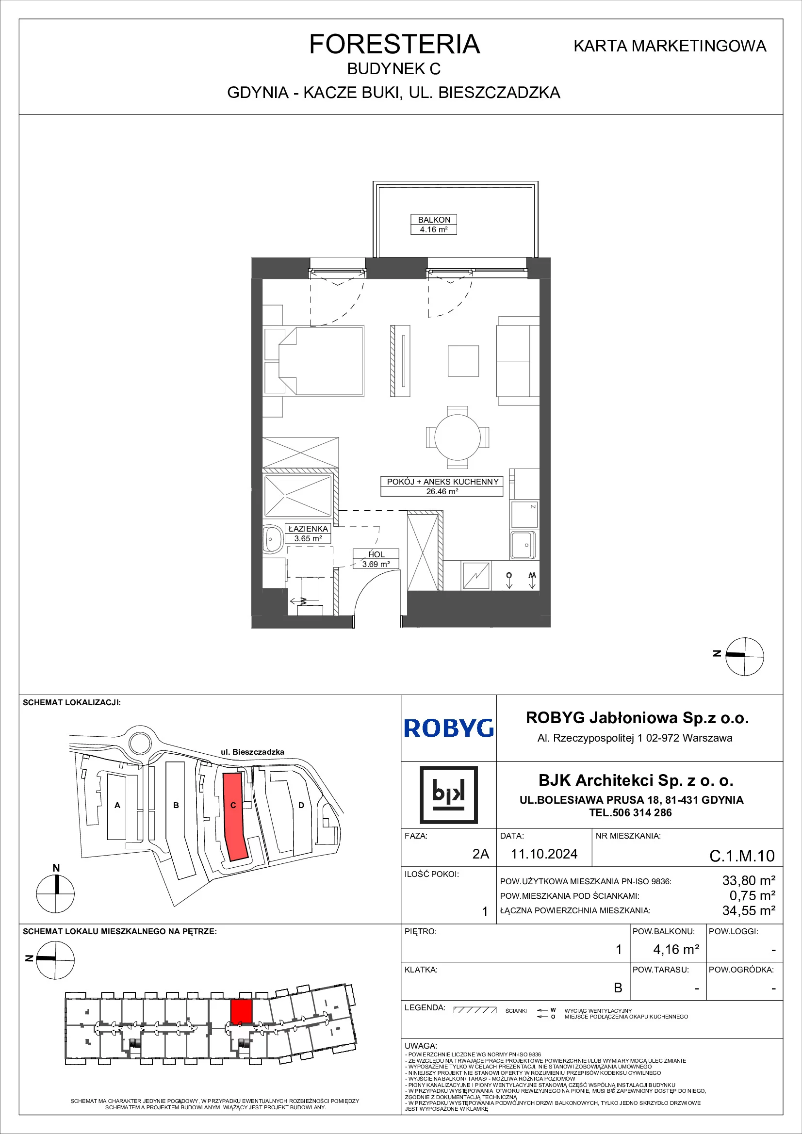 Mieszkanie 33,80 m², piętro 1, oferta nr C.1M10, Foresteria, Gdynia, Wielki Kack, Kacze Buki, ul. Bieszczadzka