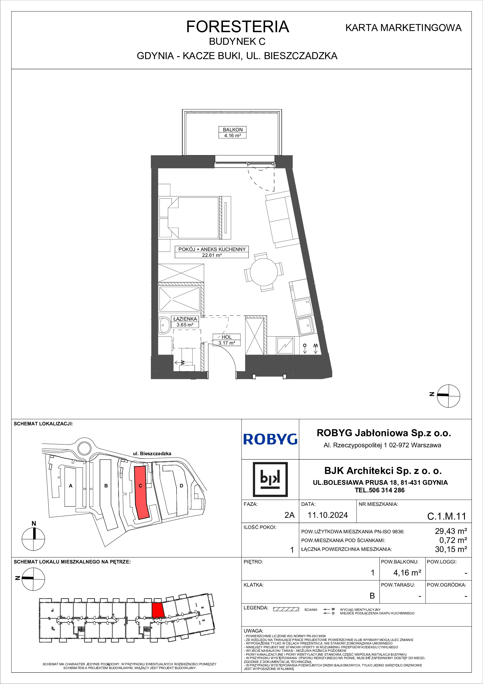 Mieszkanie 29,43 m², piętro 1, oferta nr C.1M11, Foresteria, Gdynia, Wielki Kack, Kacze Buki, ul. Bieszczadzka