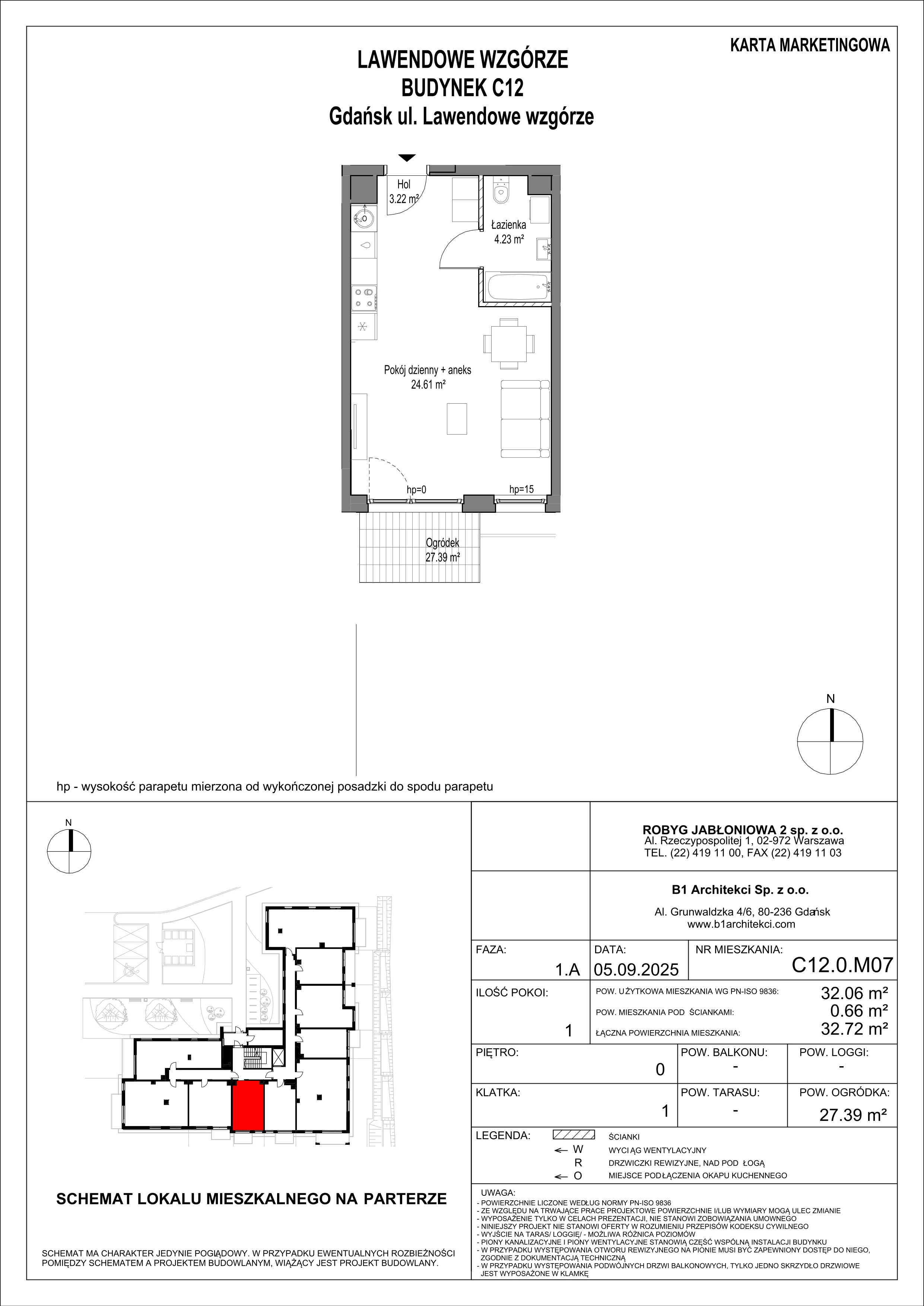 1 pokój, mieszkanie 30,73 m², piętro 1, oferta nr C12.1M06, Lawendowe Wzgórza, Gdańsk, Jasień, ul. Lawendowe Wzgórze