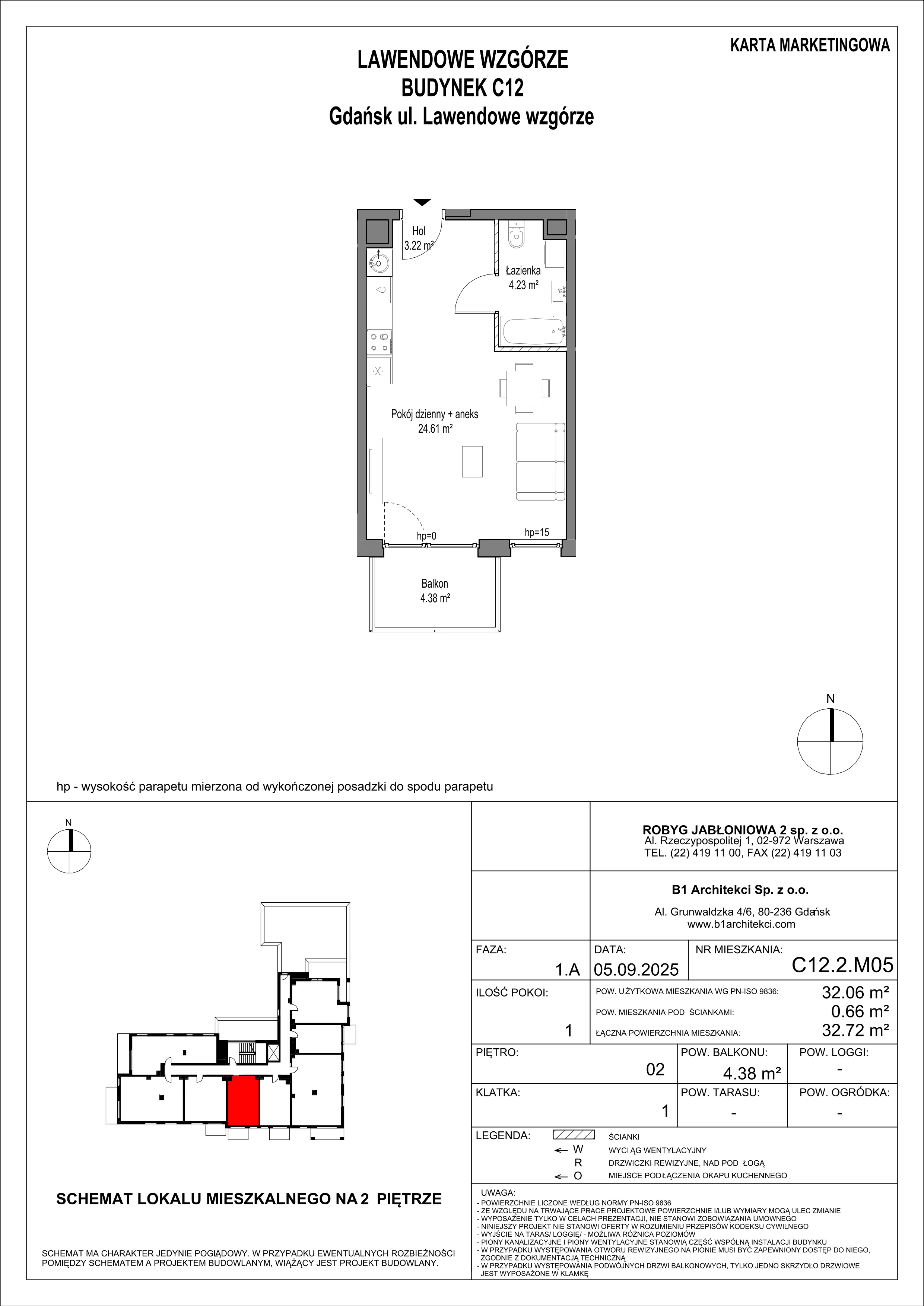 1 pokój, mieszkanie 32,06 m², piętro 2, oferta nr C12.2M05, Lawendowe Wzgórza, Gdańsk, Jasień, ul. Lawendowe Wzgórze