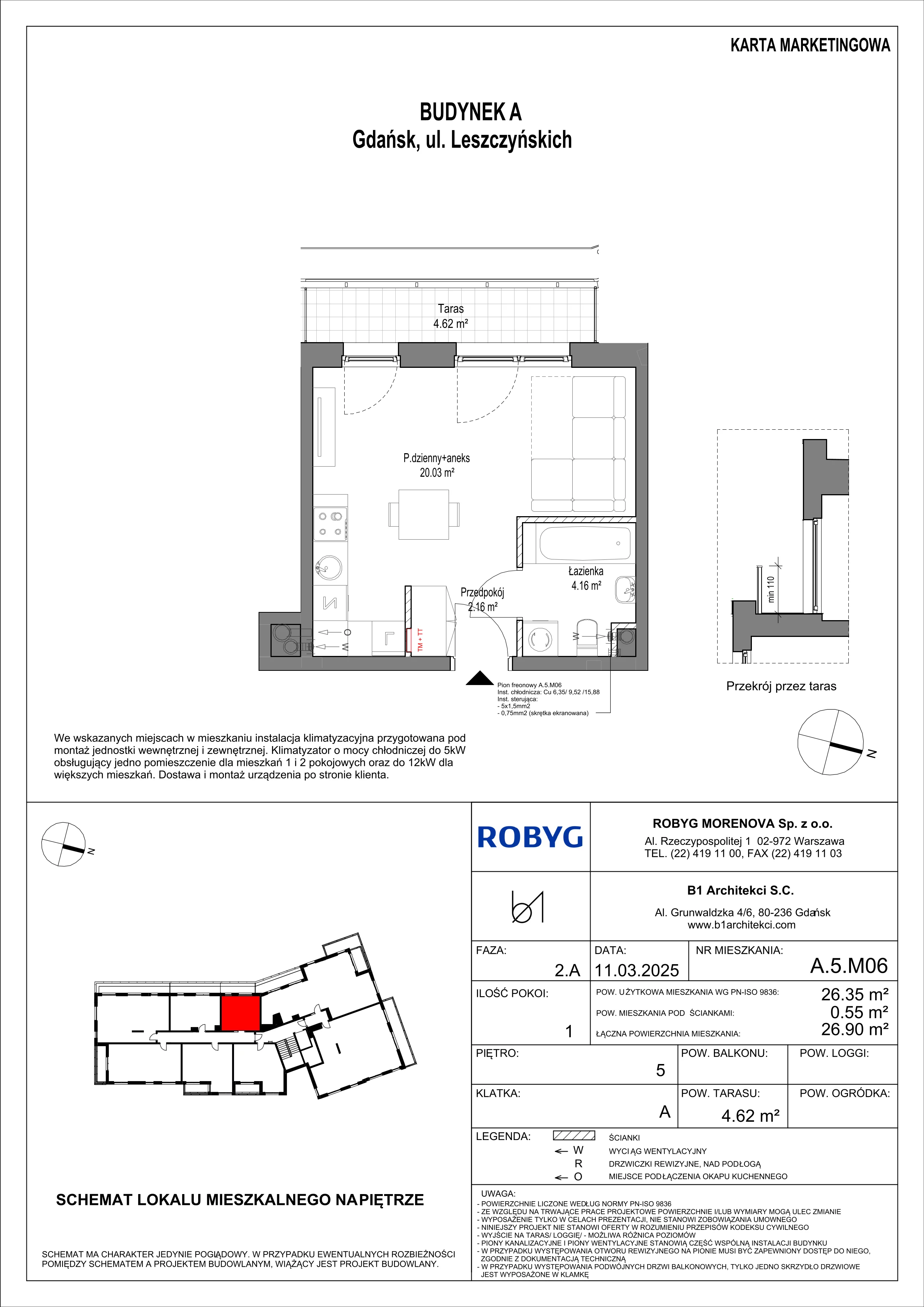 1 pokój, mieszkanie 26,35 m², piętro 5, oferta nr A.5M06, Leszczyńskich 2, Gdańsk, Zaspa, Zaspa-Rozstaje, ul. Leszczyńskich 2