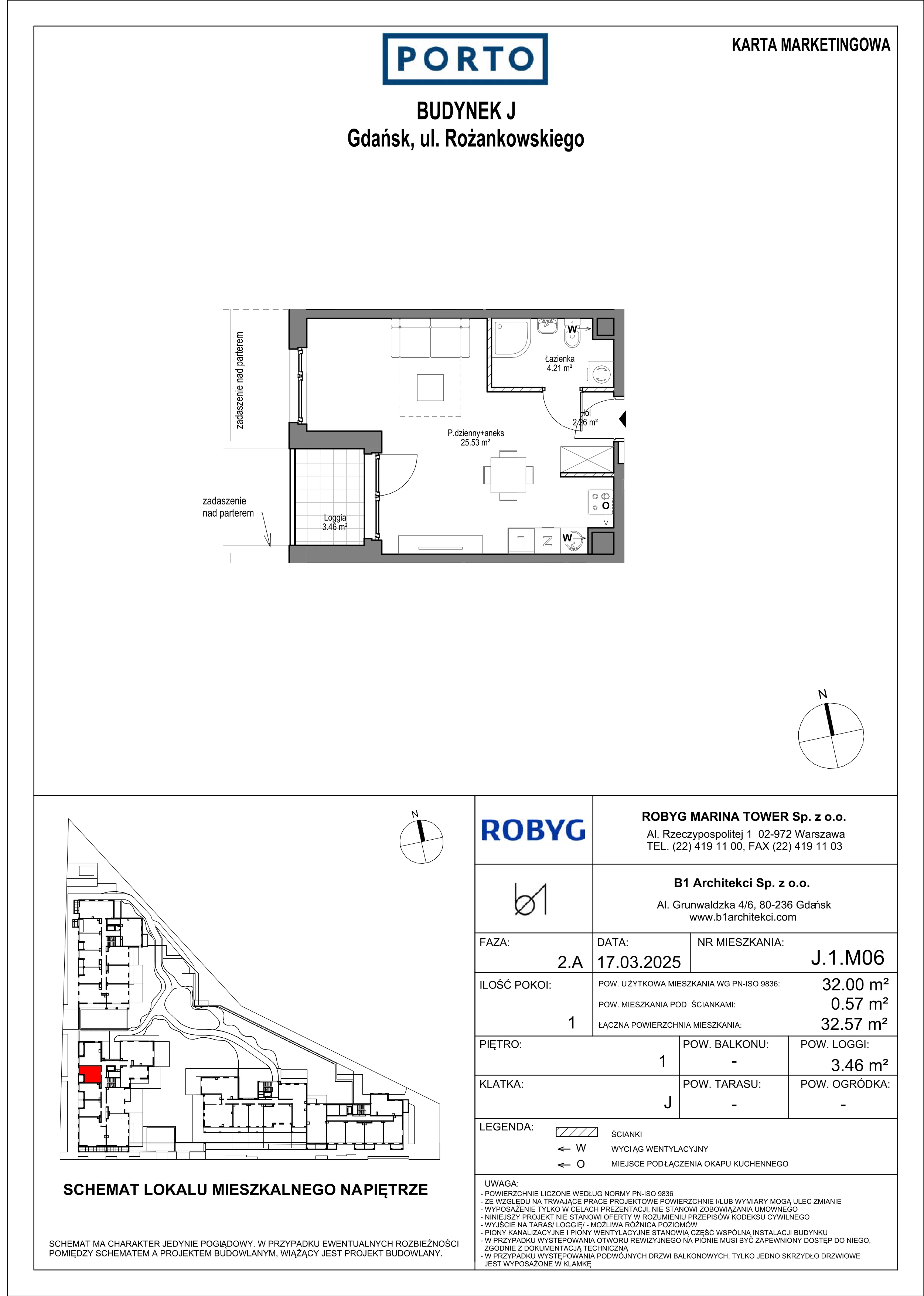 1 pokój, mieszkanie 32,00 m², piętro 1, oferta nr J.1M06, PORTO, Gdańsk, Nowy Port, ul. Letnicka