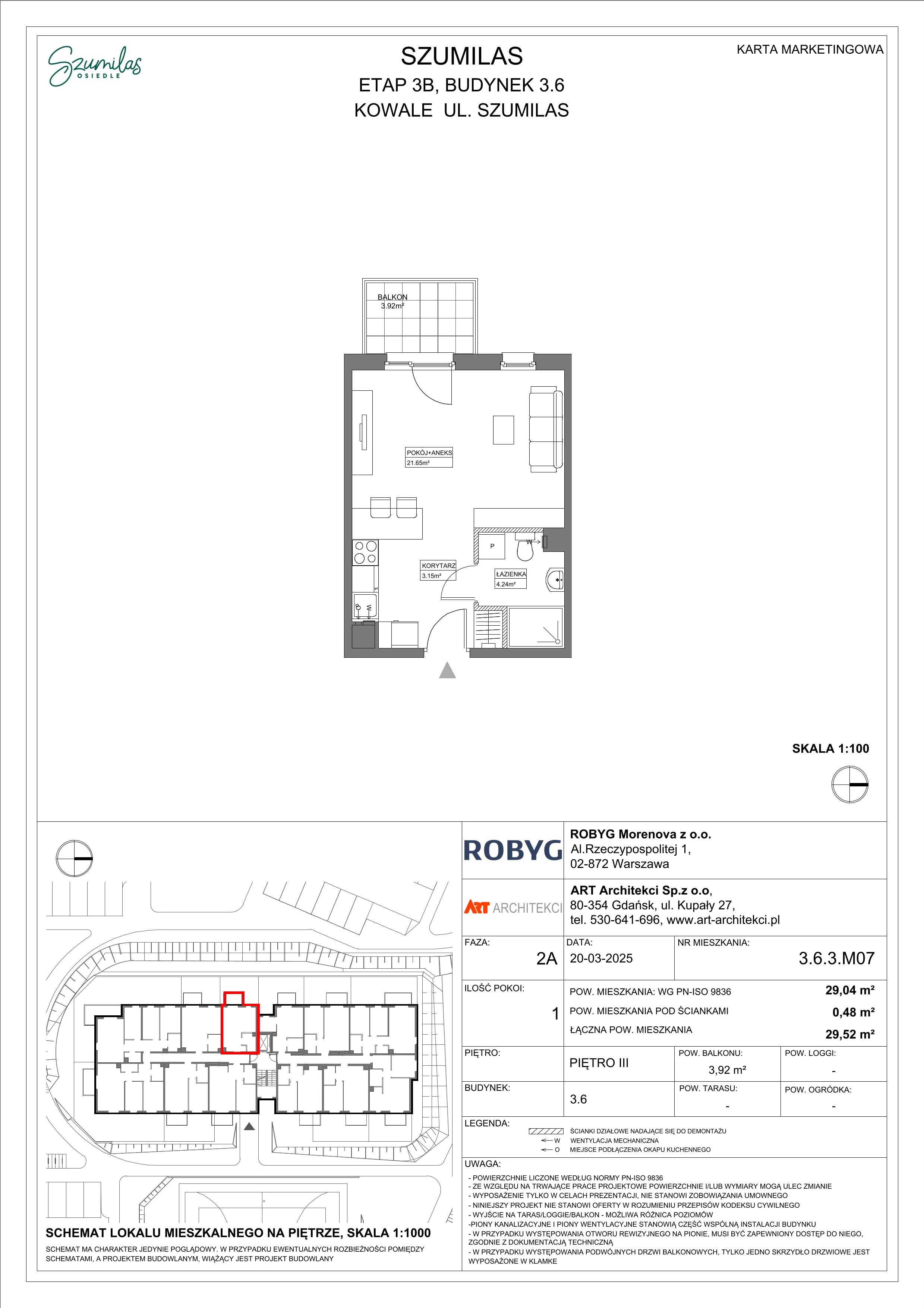 1 pokój, mieszkanie 29,04 m², piętro 3, oferta nr 3.6.3M07, Szumilas, Kowale, ul. Magazynowa