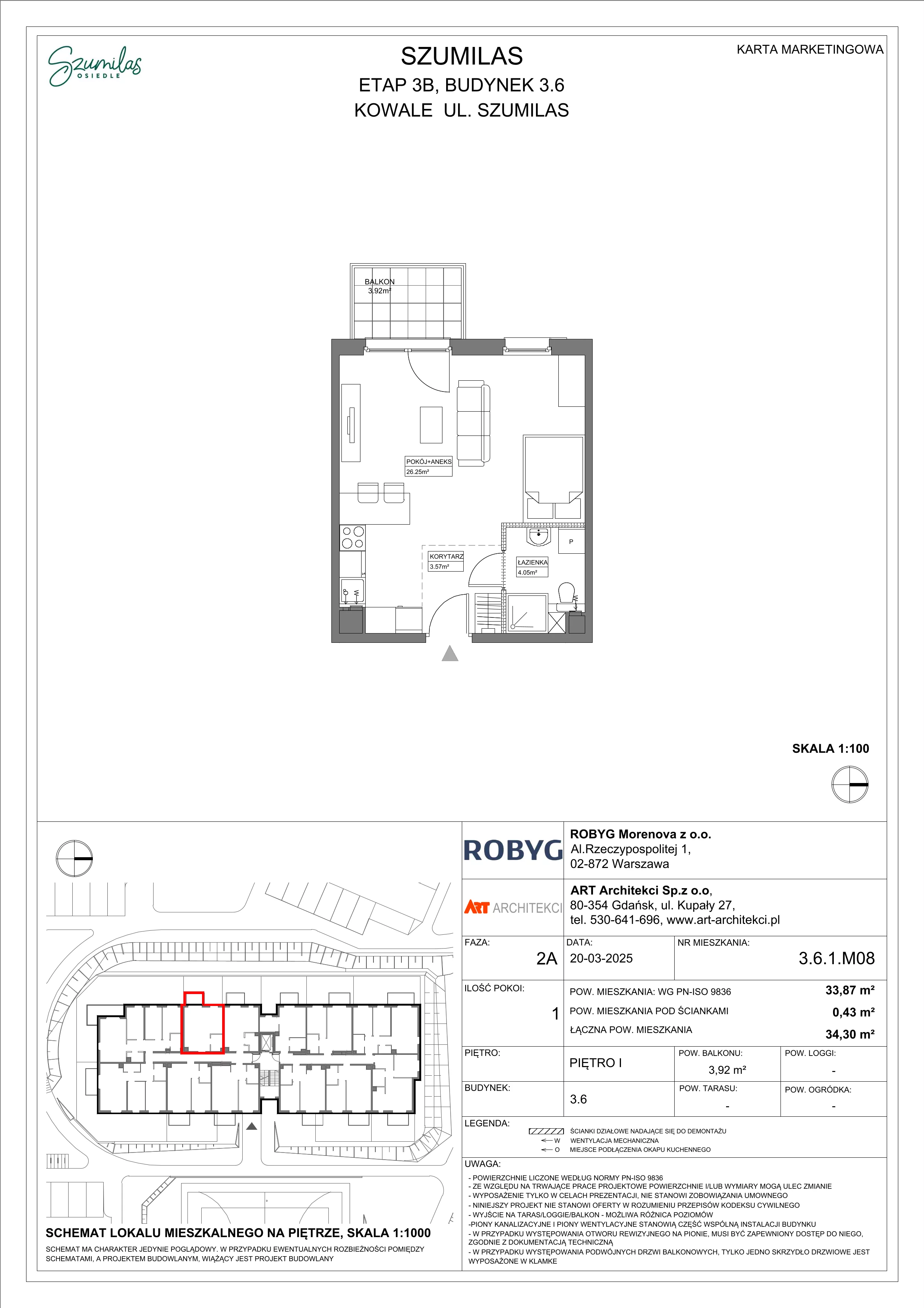 1 pokój, mieszkanie 33,87 m², piętro 1, oferta nr 3.6.1M08, Szumilas, Kowale, ul. Magazynowa