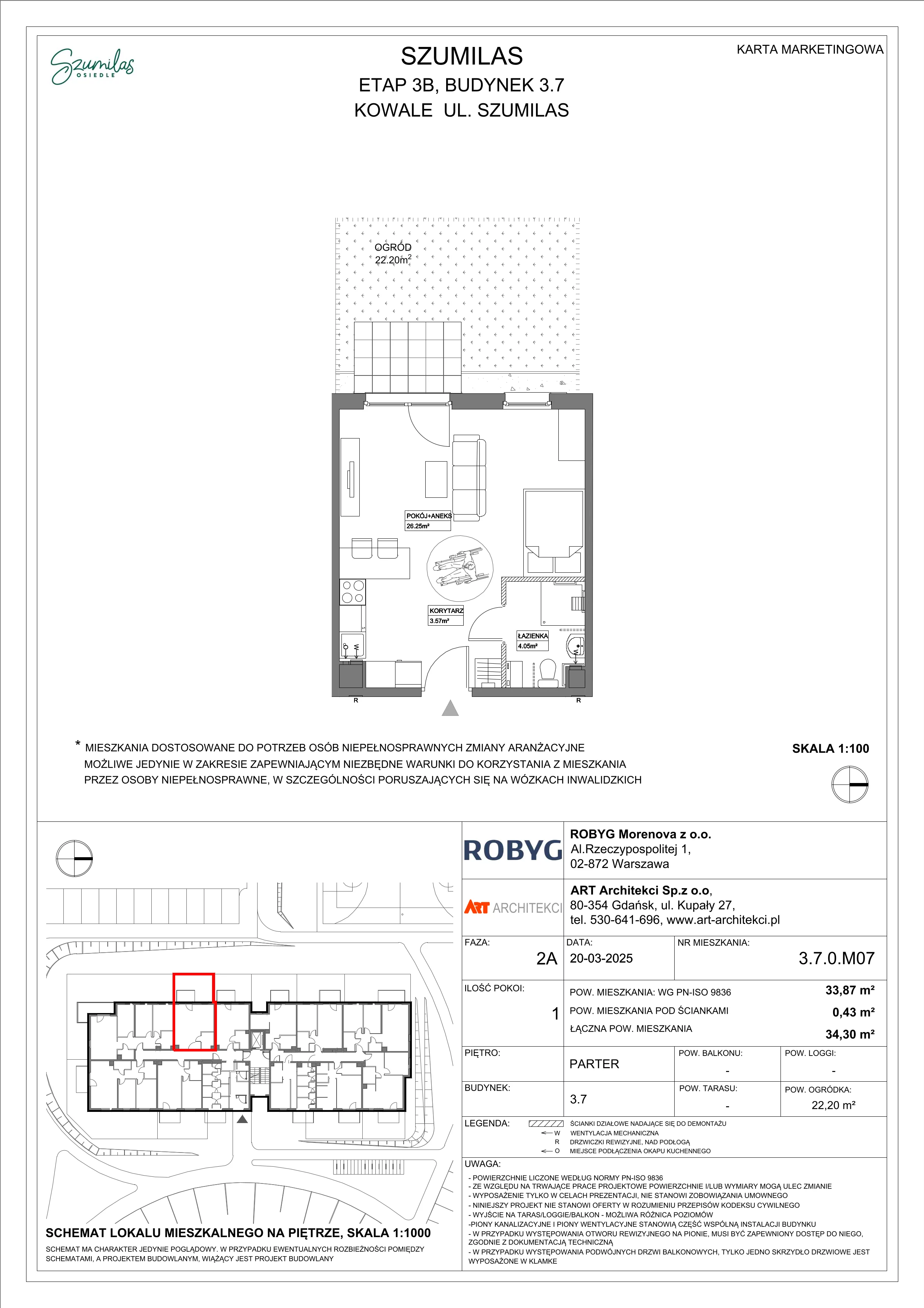 1 pokój, mieszkanie 33,87 m², parter, oferta nr 3.7.0M07, Szumilas, Kowale, ul. Magazynowa