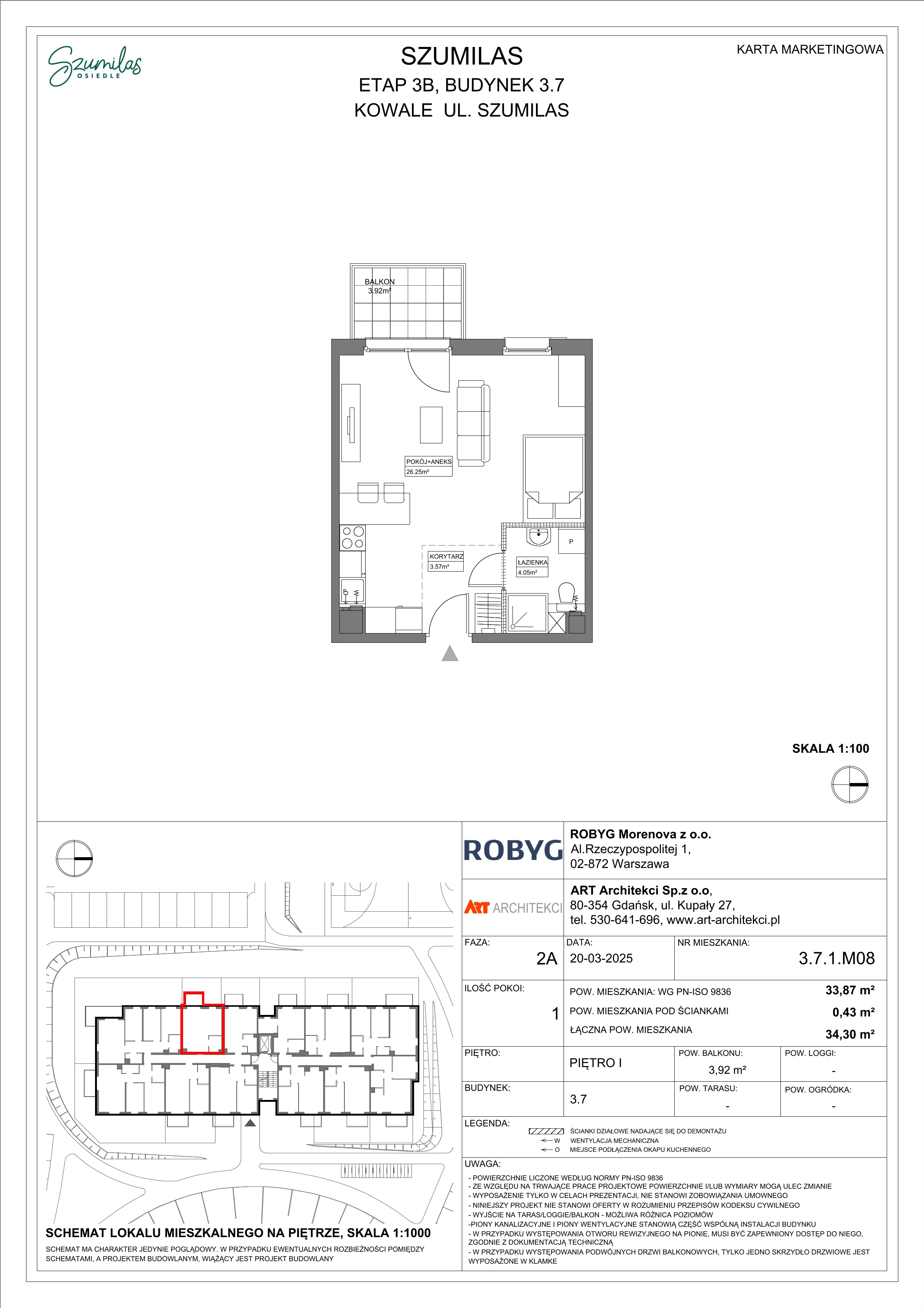 1 pokój, mieszkanie 33,87 m², piętro 1, oferta nr 3.7.1M08, Szumilas, Kowale, ul. Magazynowa