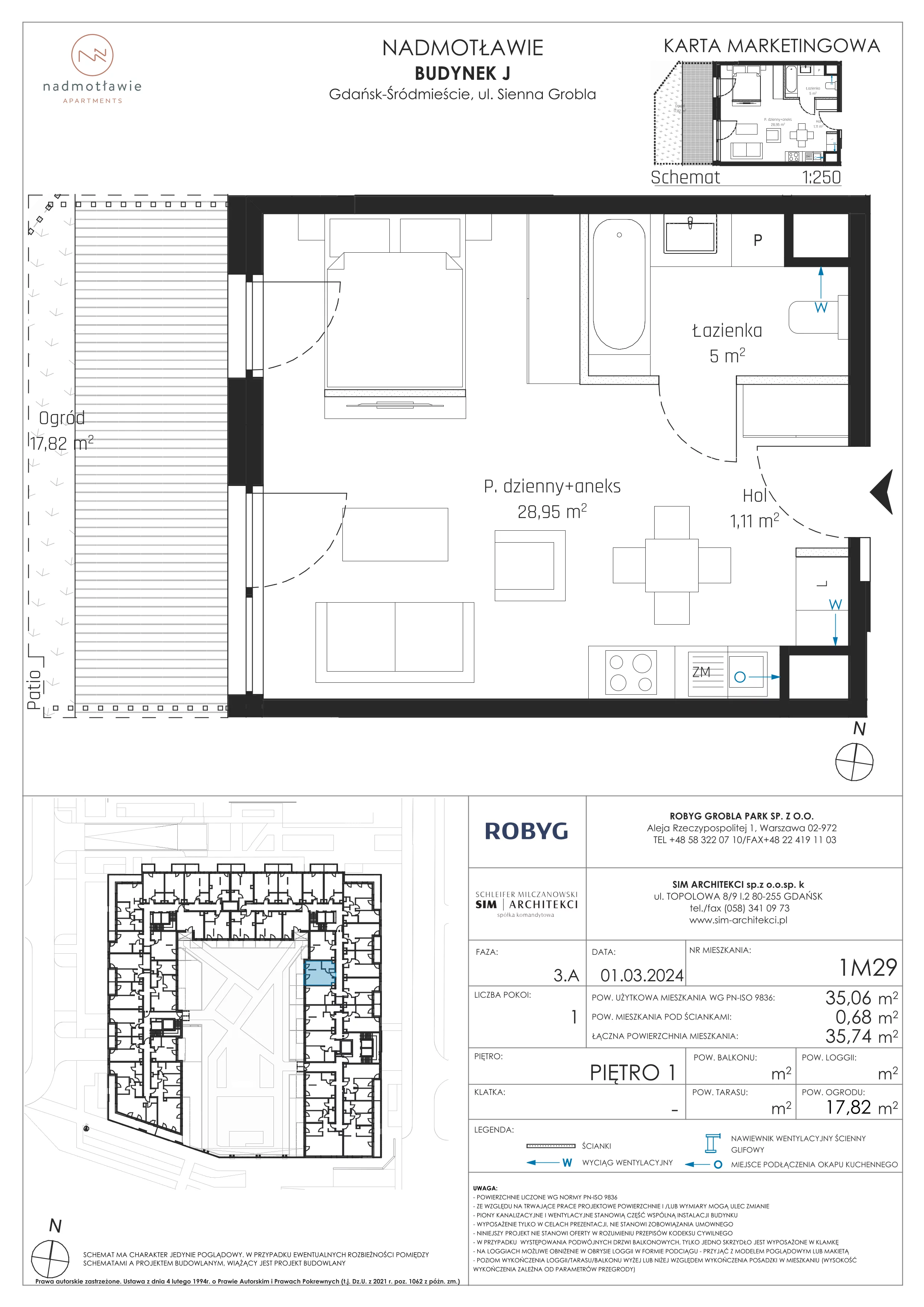 1 pokój, mieszkanie 35,06 m², piętro 1, oferta nr J.1M29, Nadmotławie Apartments, Gdańsk, Śródmieście, ul. Sienna Grobla