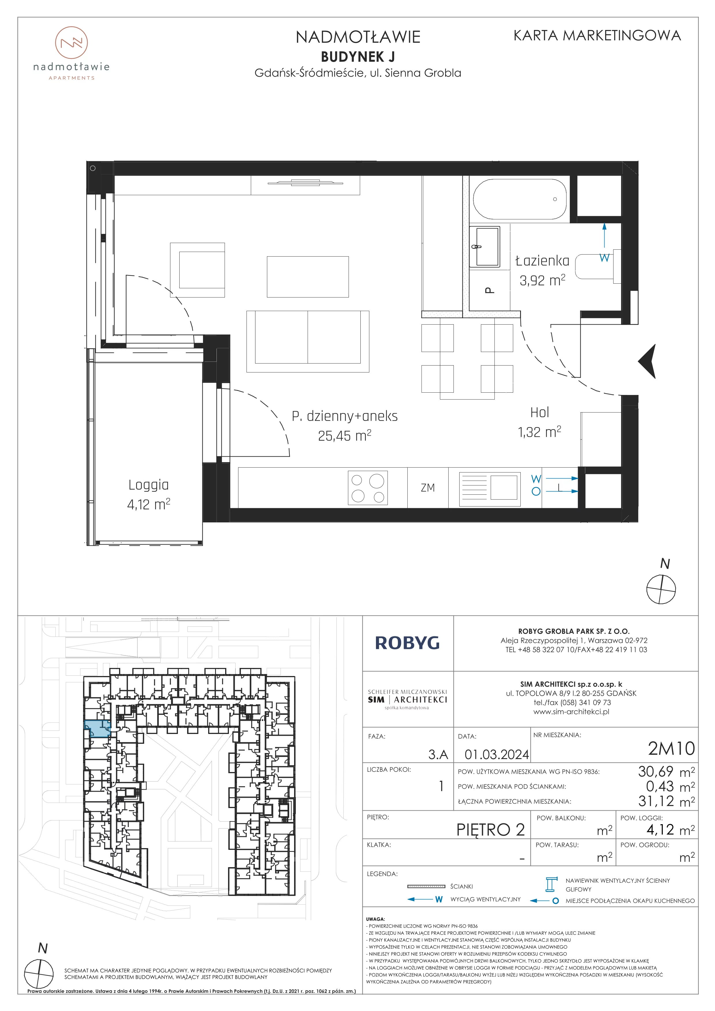 1 pokój, mieszkanie 30,69 m², piętro 2, oferta nr J.2M10, Nadmotławie Apartments, Gdańsk, Śródmieście, ul. Sienna Grobla