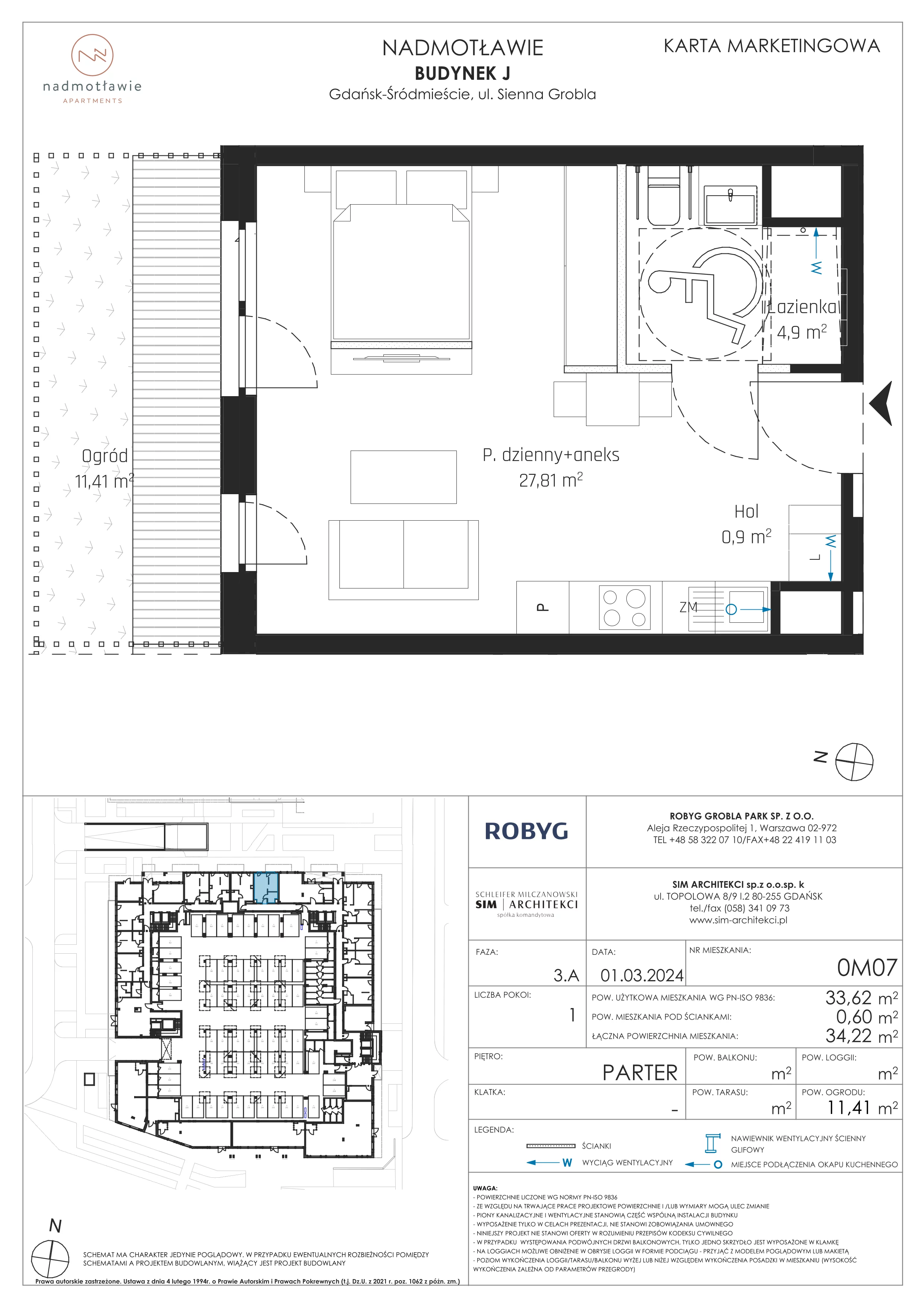 1 pokój, mieszkanie 33,62 m², parter, oferta nr J.0M07, Nadmotławie Apartments, Gdańsk, Śródmieście, ul. Sienna Grobla