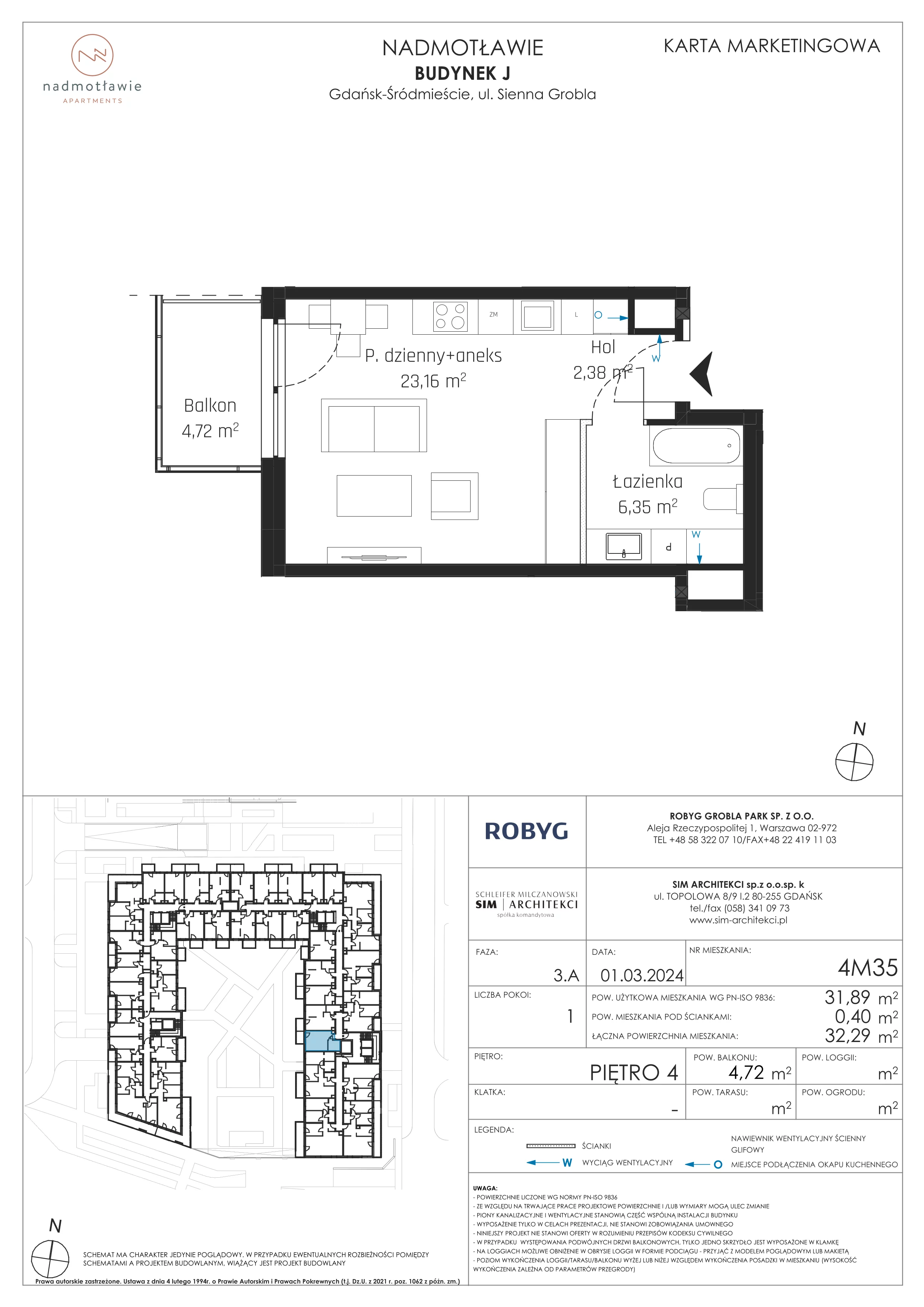 1 pokój, mieszkanie 31,89 m², piętro 4, oferta nr J.4M35, Nadmotławie Apartments, Gdańsk, Śródmieście, ul. Sienna Grobla