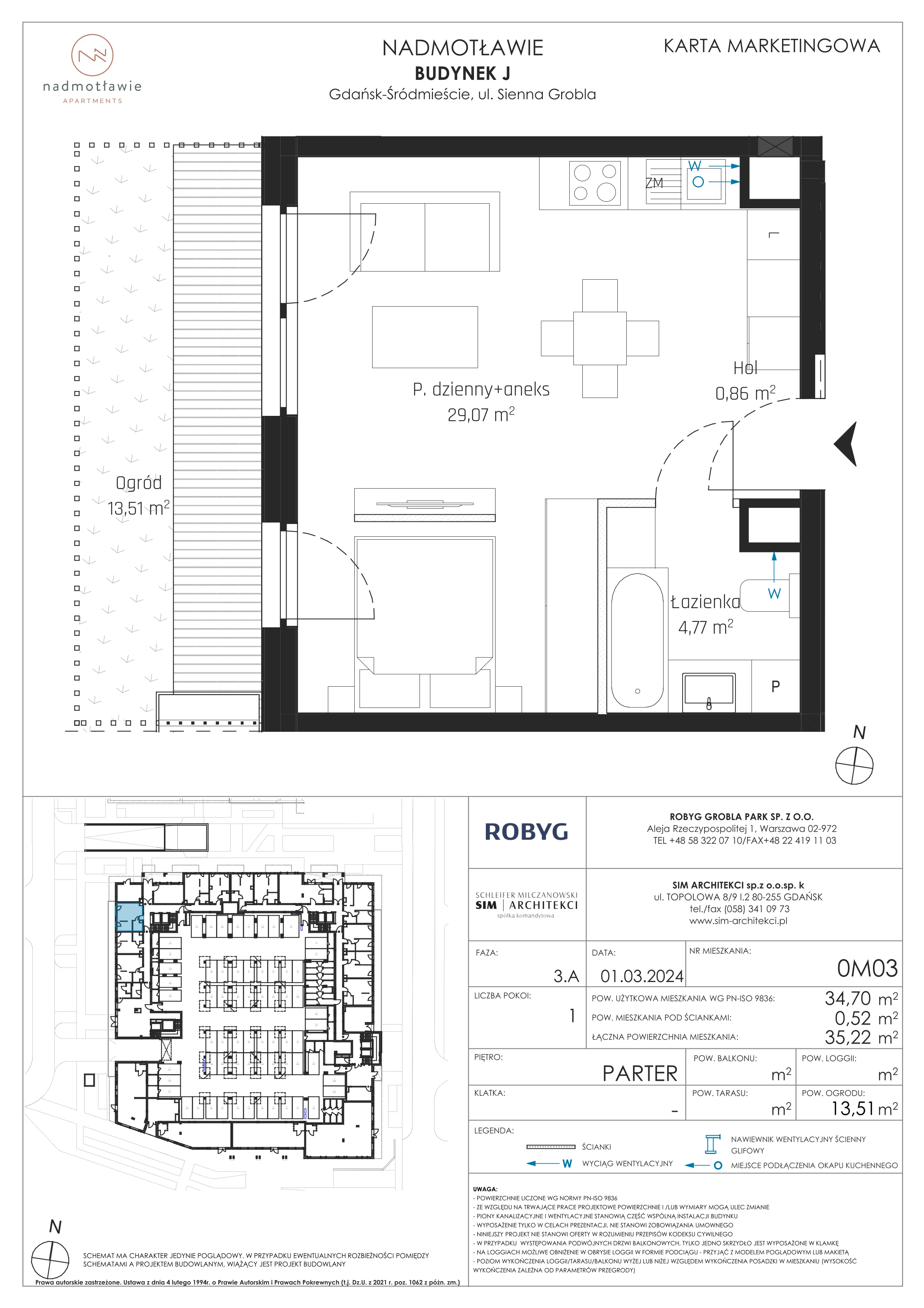 1 pokój, mieszkanie 34,70 m², parter, oferta nr J.0M03, Nadmotławie Apartments, Gdańsk, Śródmieście, ul. Sienna Grobla