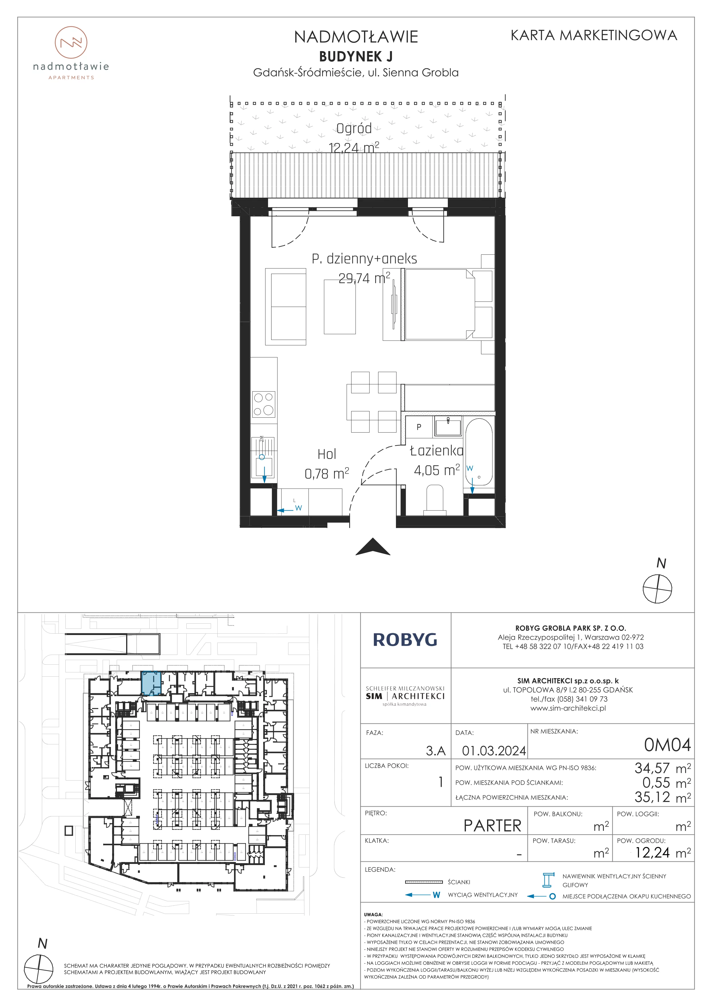 1 pokój, mieszkanie 34,57 m², parter, oferta nr J.0M04, Nadmotławie Apartments, Gdańsk, Śródmieście, ul. Sienna Grobla