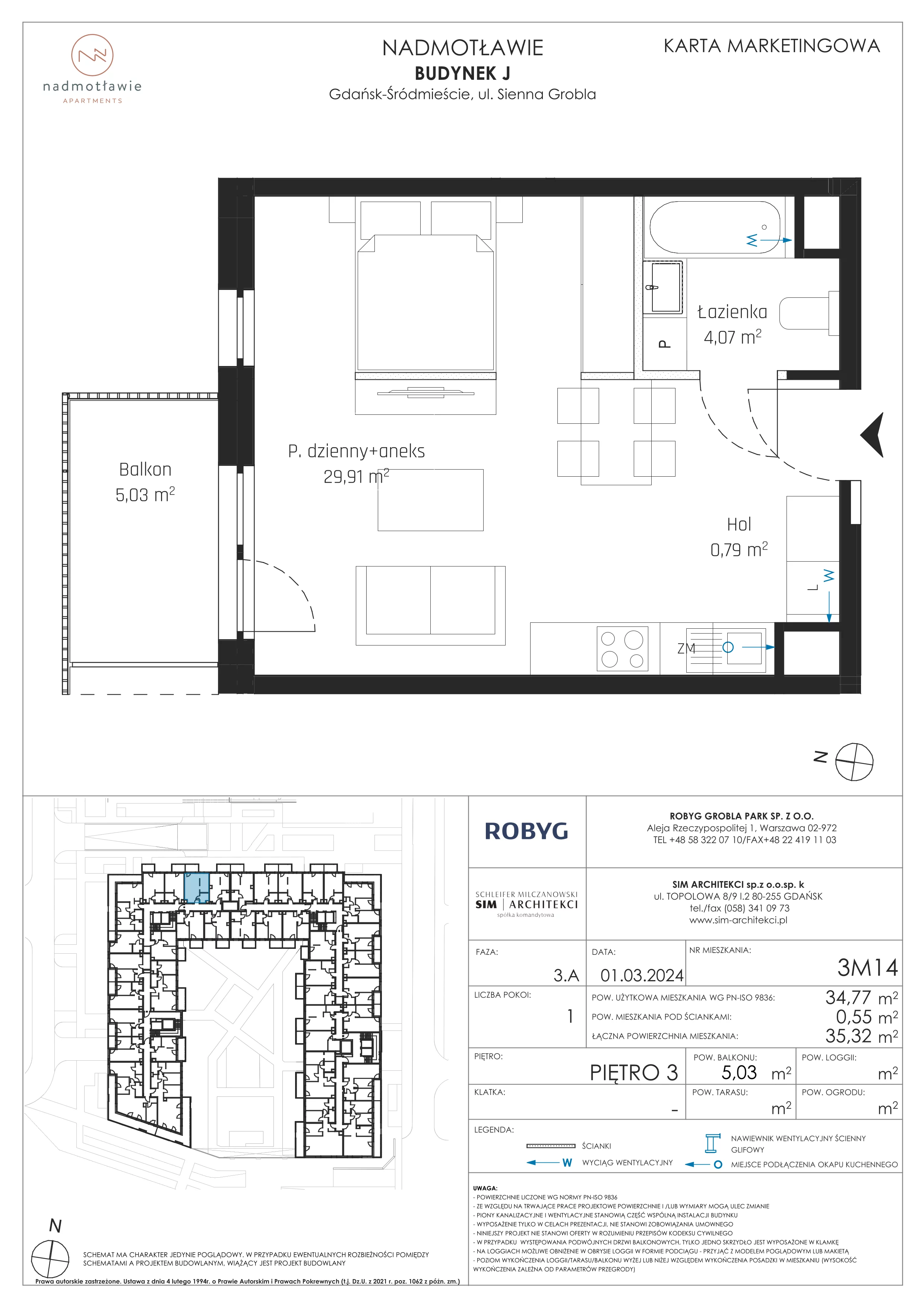 1 pokój, mieszkanie 34,77 m², piętro 3, oferta nr J.3M14, Nadmotławie Apartments, Gdańsk, Śródmieście, ul. Sienna Grobla