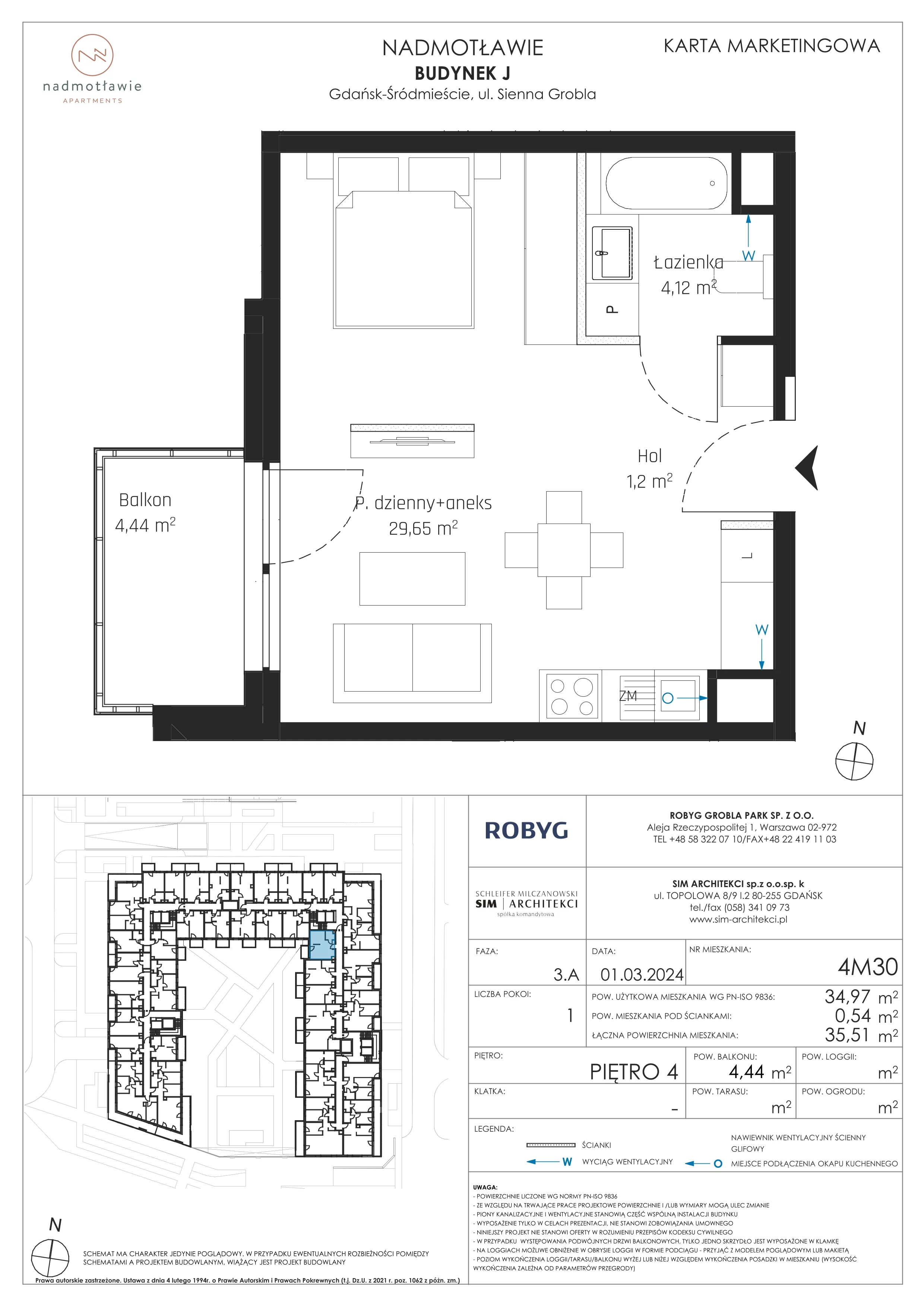 1 pokój, mieszkanie 34,97 m², piętro 4, oferta nr J.4M30, Nadmotławie Apartments, Gdańsk, Śródmieście, ul. Sienna Grobla