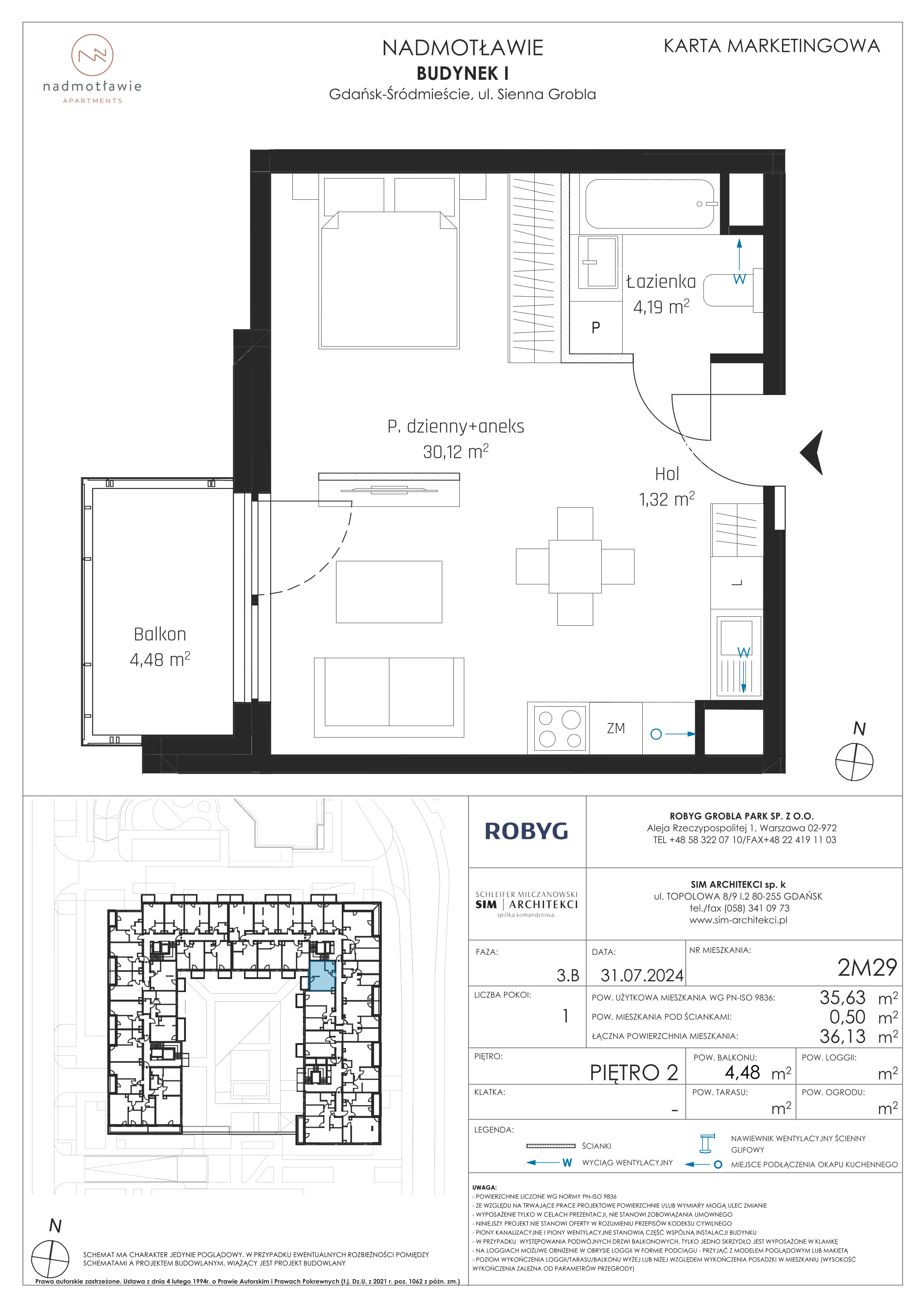 1 pokój, mieszkanie 35,63 m², piętro 2, oferta nr I.2M29, Nadmotławie Apartments Budynek I, Gdańsk, Śródmieście, ul. Sienna Grobla