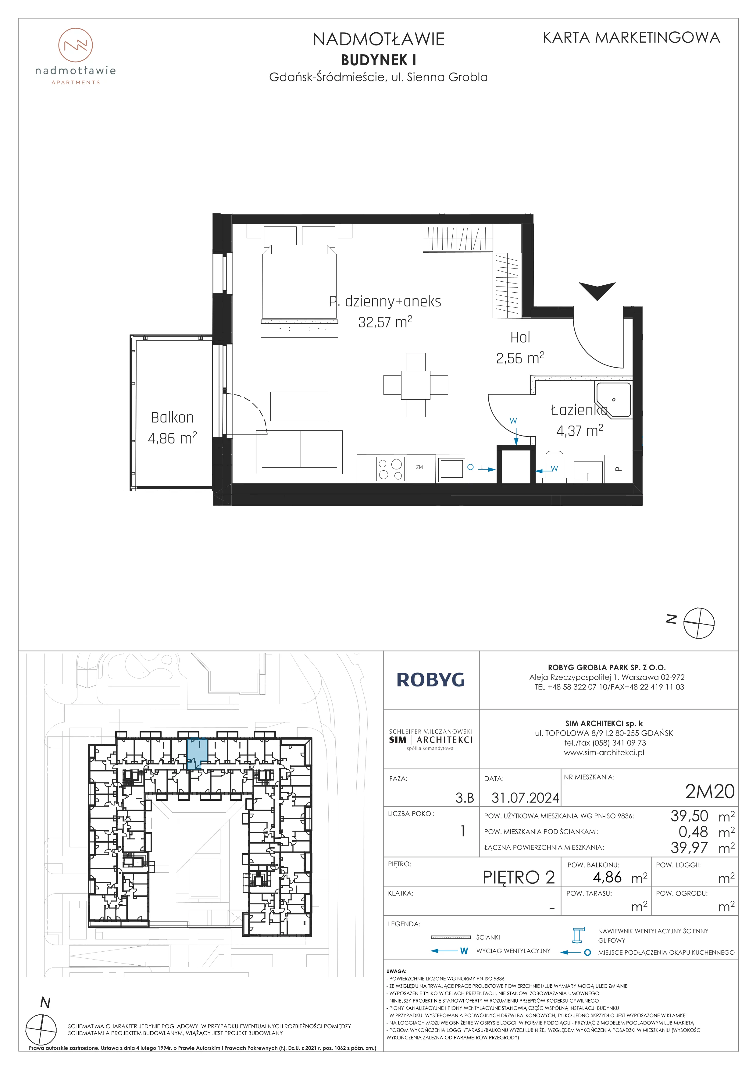 1 pokój, mieszkanie 39,50 m², piętro 2, oferta nr I.2M20, Nadmotławie Apartments Budynek I, Gdańsk, Śródmieście, ul. Sienna Grobla