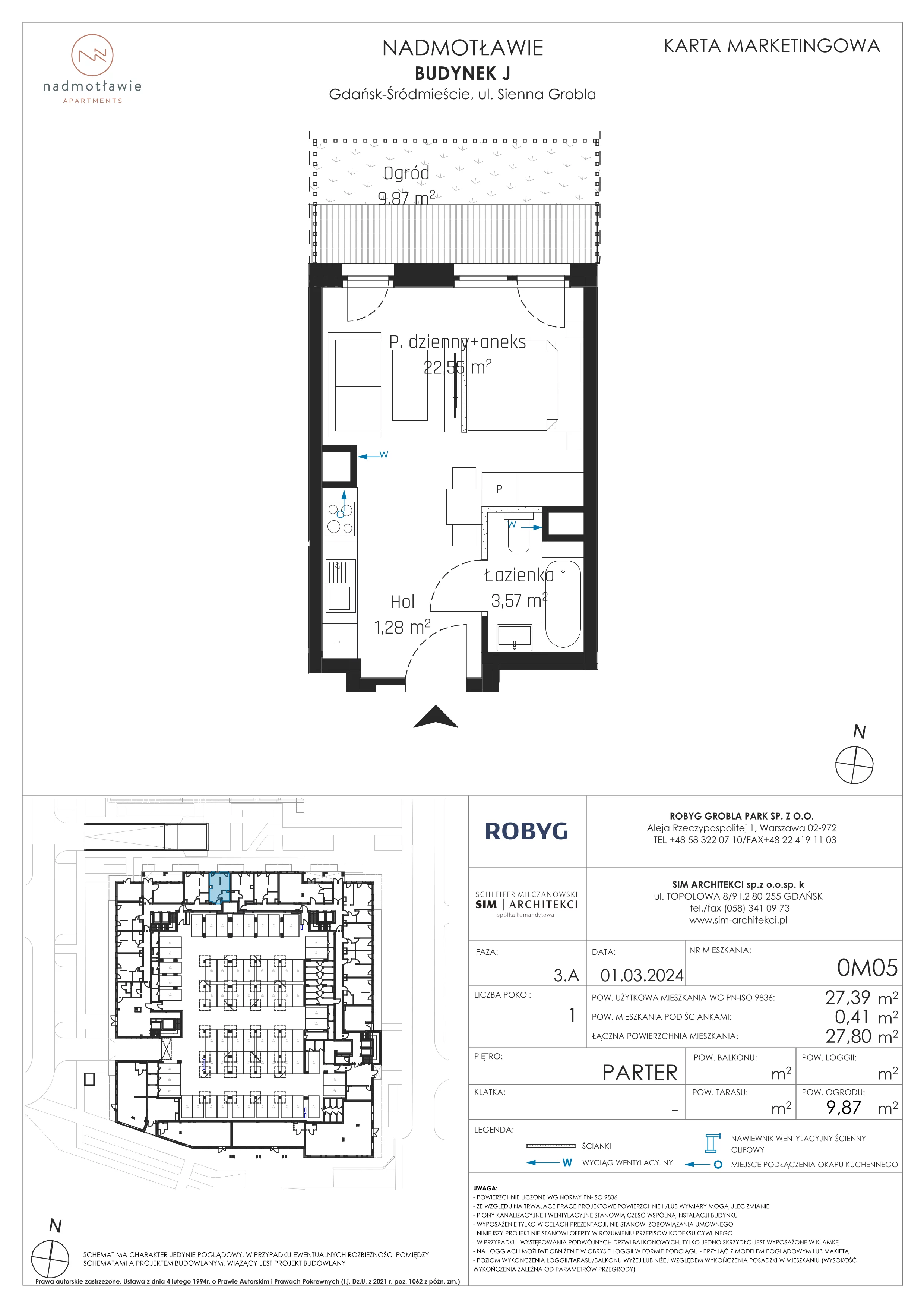 1 pokój, mieszkanie 27,39 m², parter, oferta nr J.0M05, Nadmotławie Apartments, Gdańsk, Śródmieście, ul. Sienna Grobla