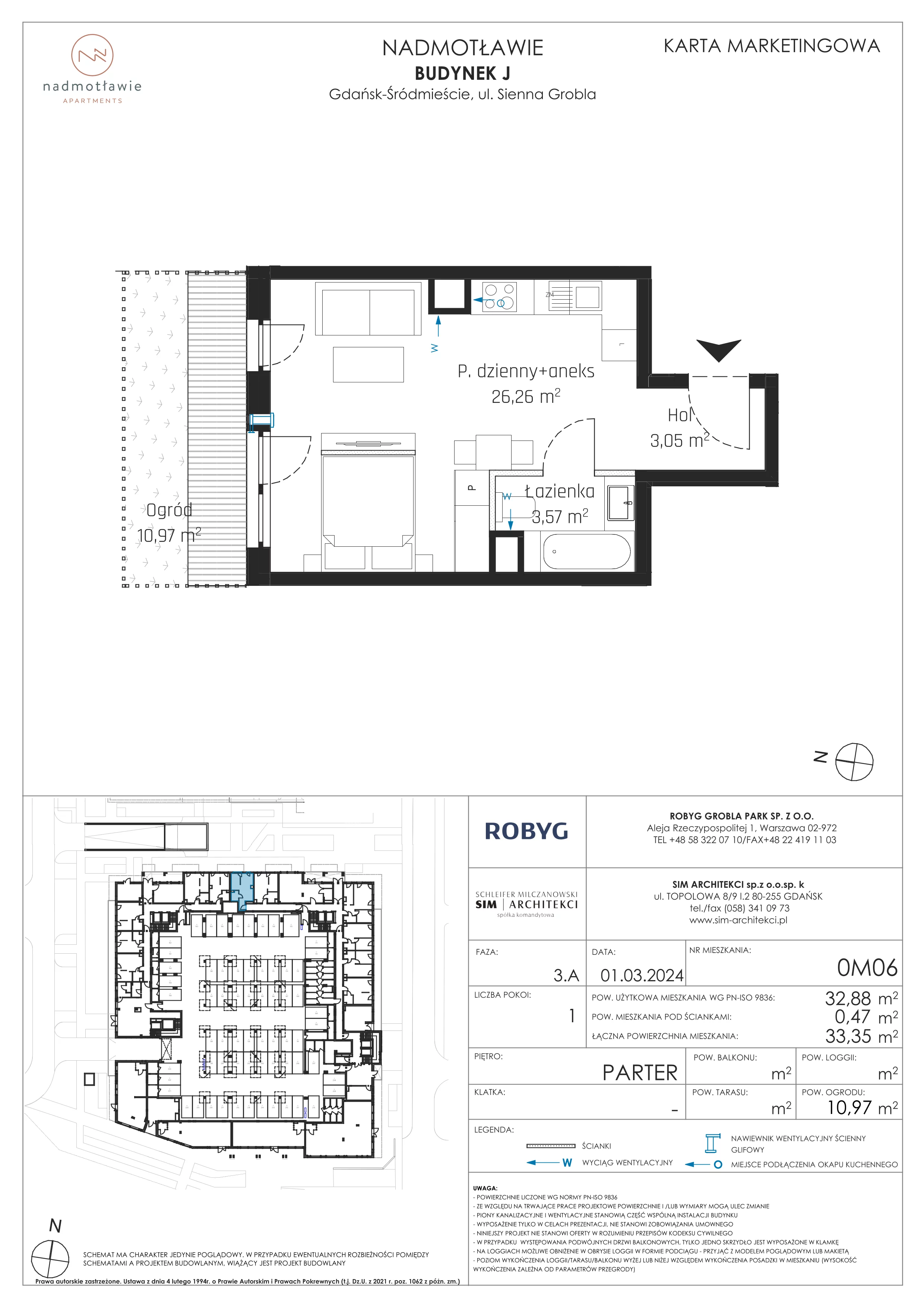 1 pokój, mieszkanie 32,88 m², parter, oferta nr J.0M06, Nadmotławie Apartments, Gdańsk, Śródmieście, ul. Sienna Grobla