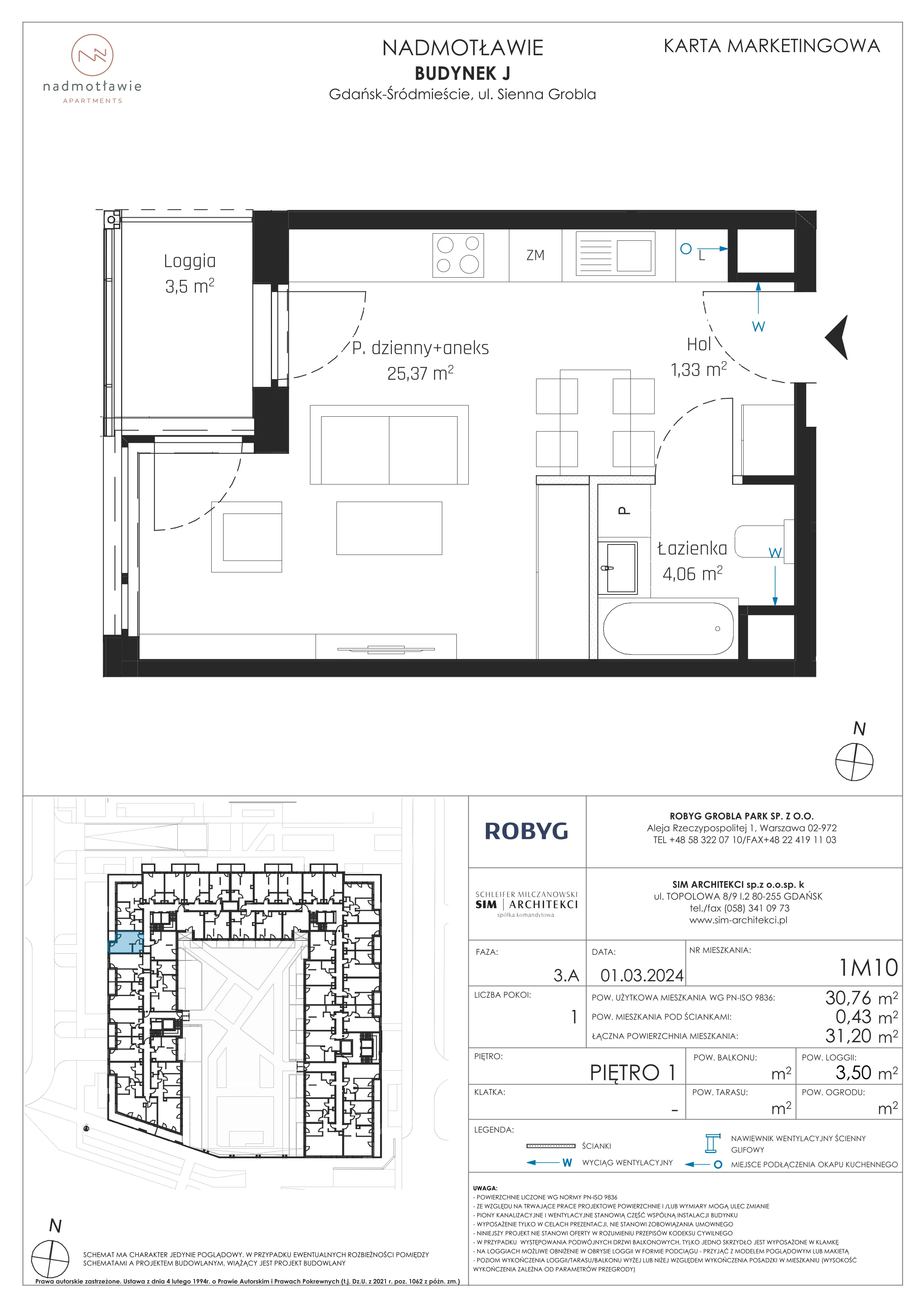 1 pokój, mieszkanie 30,76 m², piętro 1, oferta nr J.1M10, Nadmotławie Apartments, Gdańsk, Śródmieście, ul. Sienna Grobla