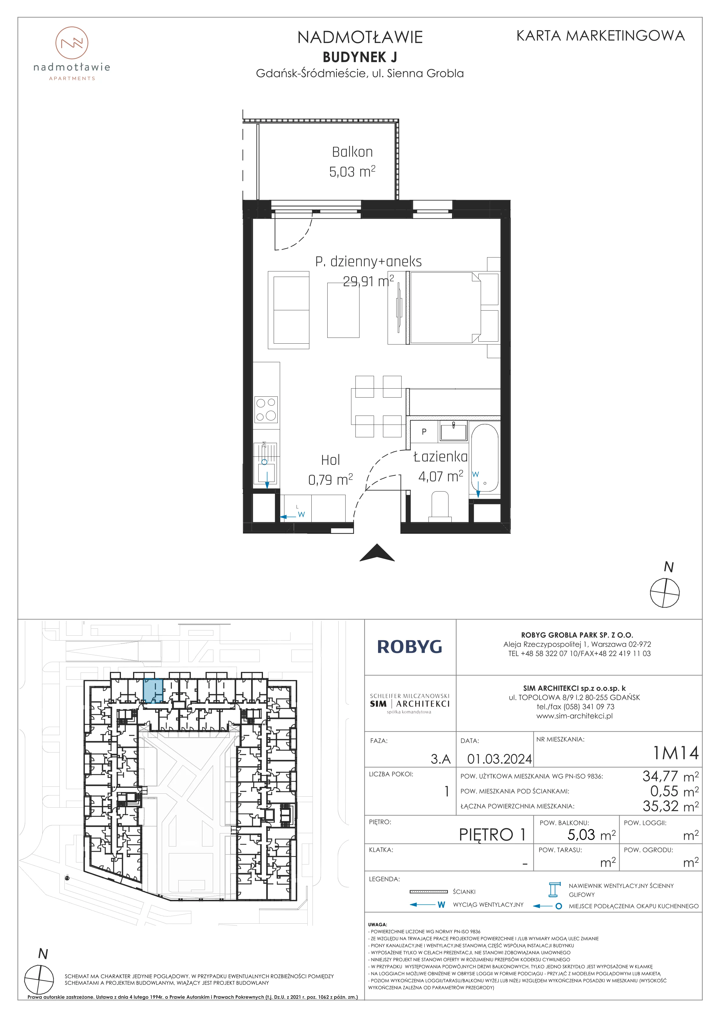 1 pokój, mieszkanie 34,77 m², piętro 1, oferta nr J.1M14, Nadmotławie Apartments, Gdańsk, Śródmieście, ul. Sienna Grobla