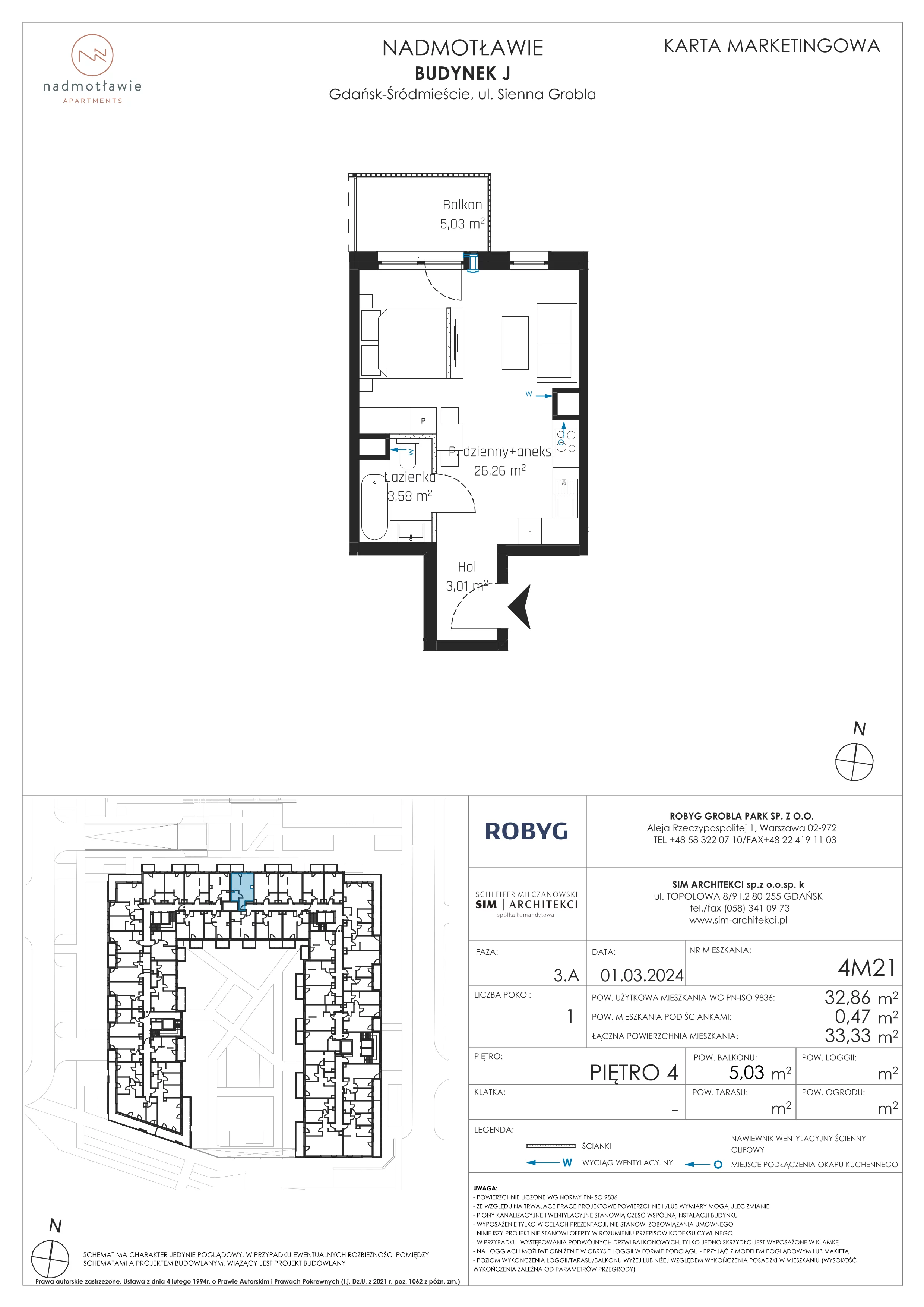 1 pokój, mieszkanie 32,86 m², piętro 4, oferta nr J.4M21, Nadmotławie Apartments, Gdańsk, Śródmieście, ul. Sienna Grobla