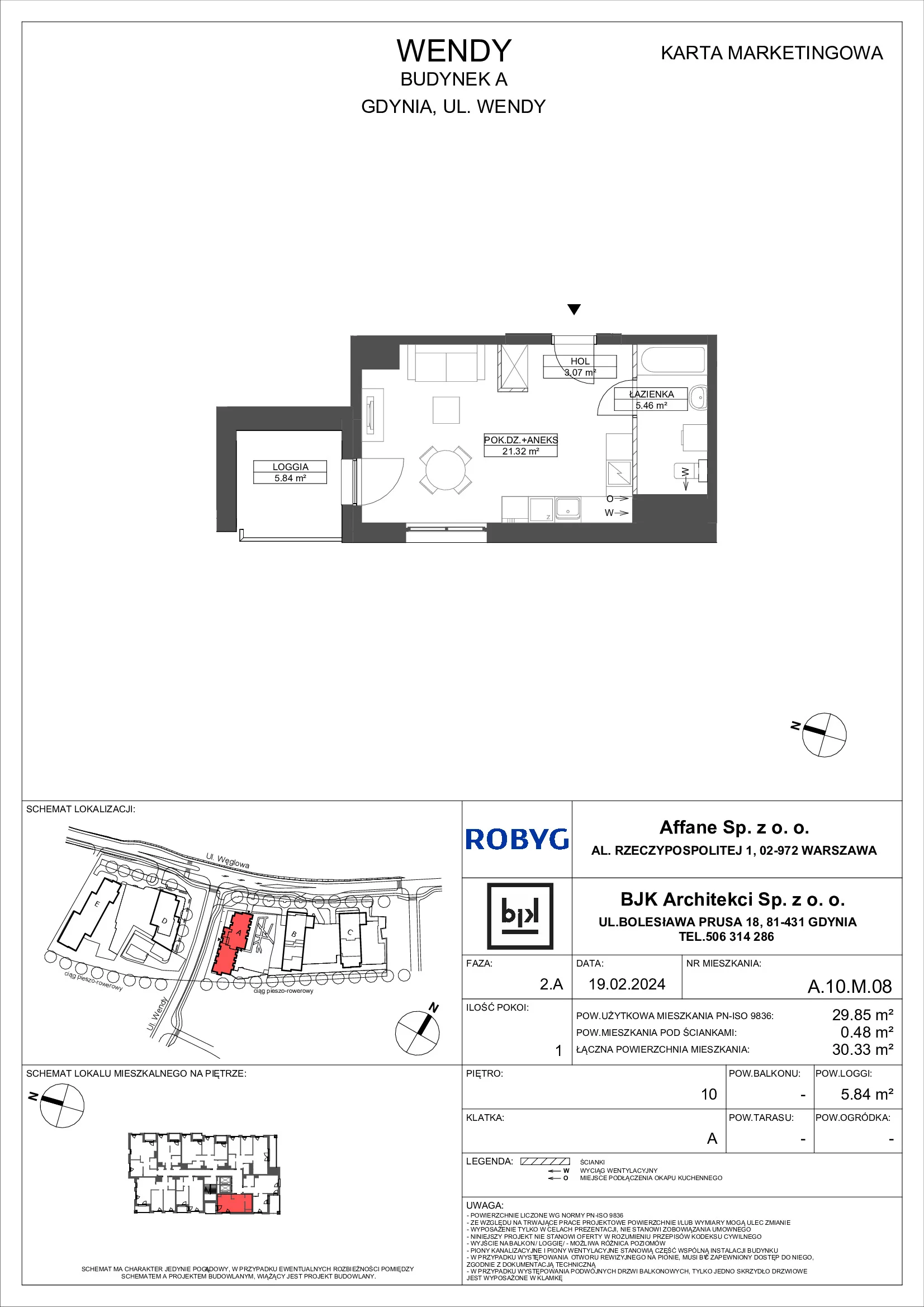 Mieszkanie 29,85 m², piętro 10, oferta nr A.10M08, WENDY, Gdynia, Śródmieście, Śródmieście, ul. Wendy 7/9