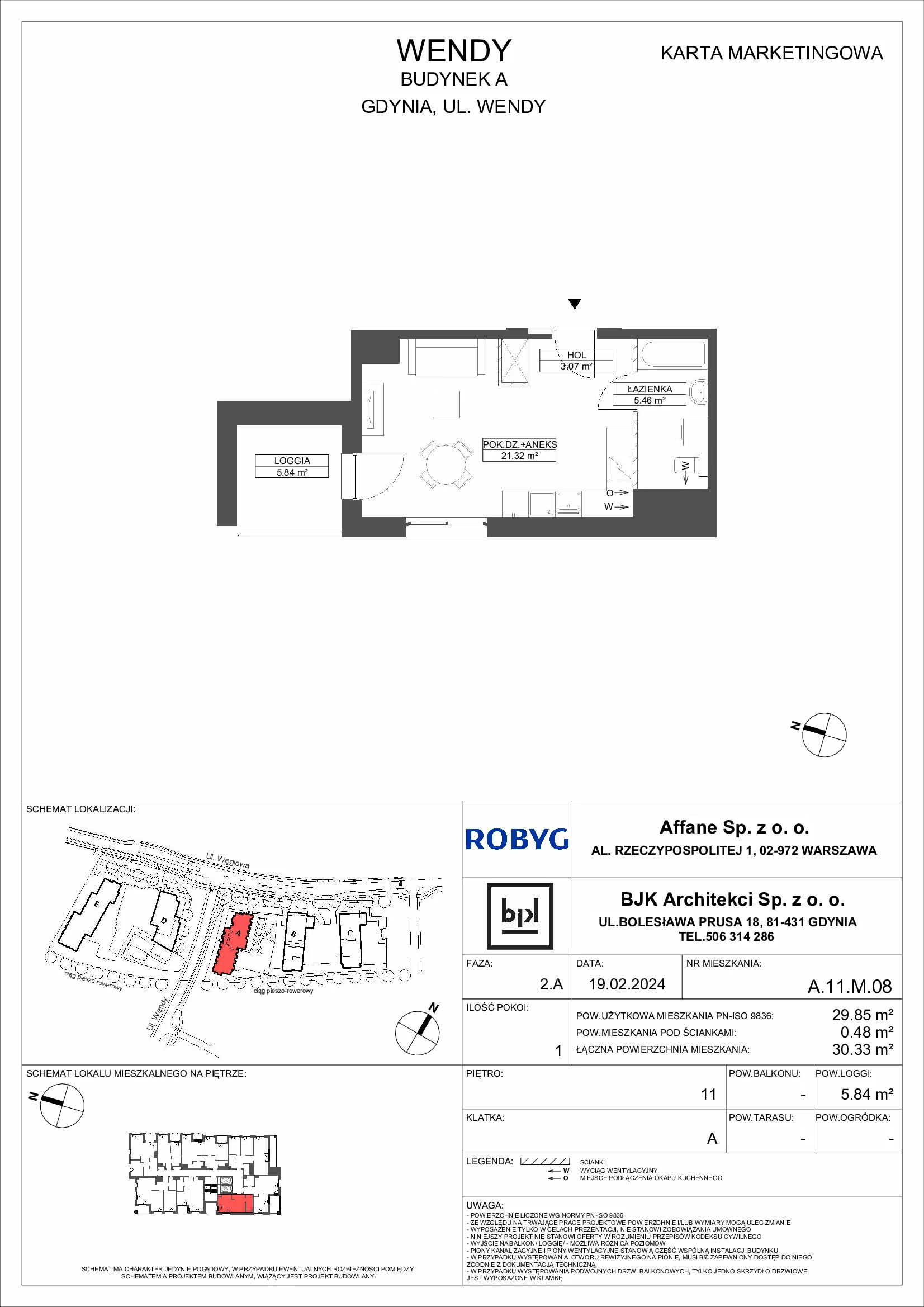 Mieszkanie 29,85 m², piętro 11, oferta nr A.11M08, WENDY, Gdynia, Śródmieście, Śródmieście, ul. Wendy 7/9